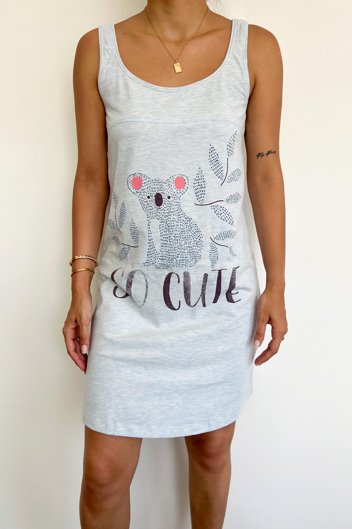 Koala Desenli ve Baskılı Sabahlık Takımı MAVİ