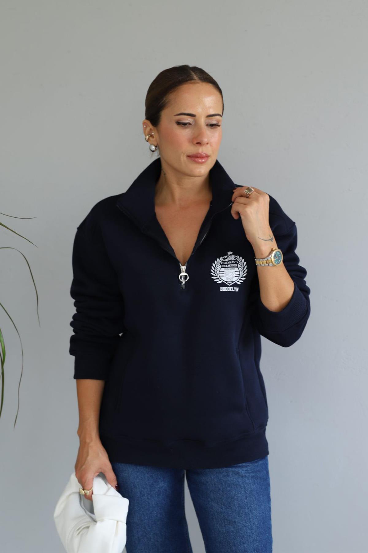 ALWAYS CHAMPION YAKASI FERMUARLI SWEATSHIRT SİYAH