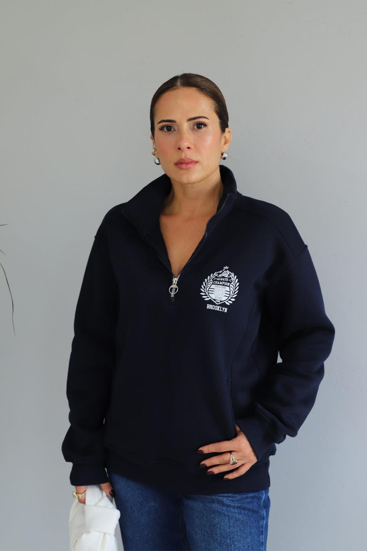 ALWAYS CHAMPION YAKASI FERMUARLI SWEATSHIRT SİYAH
