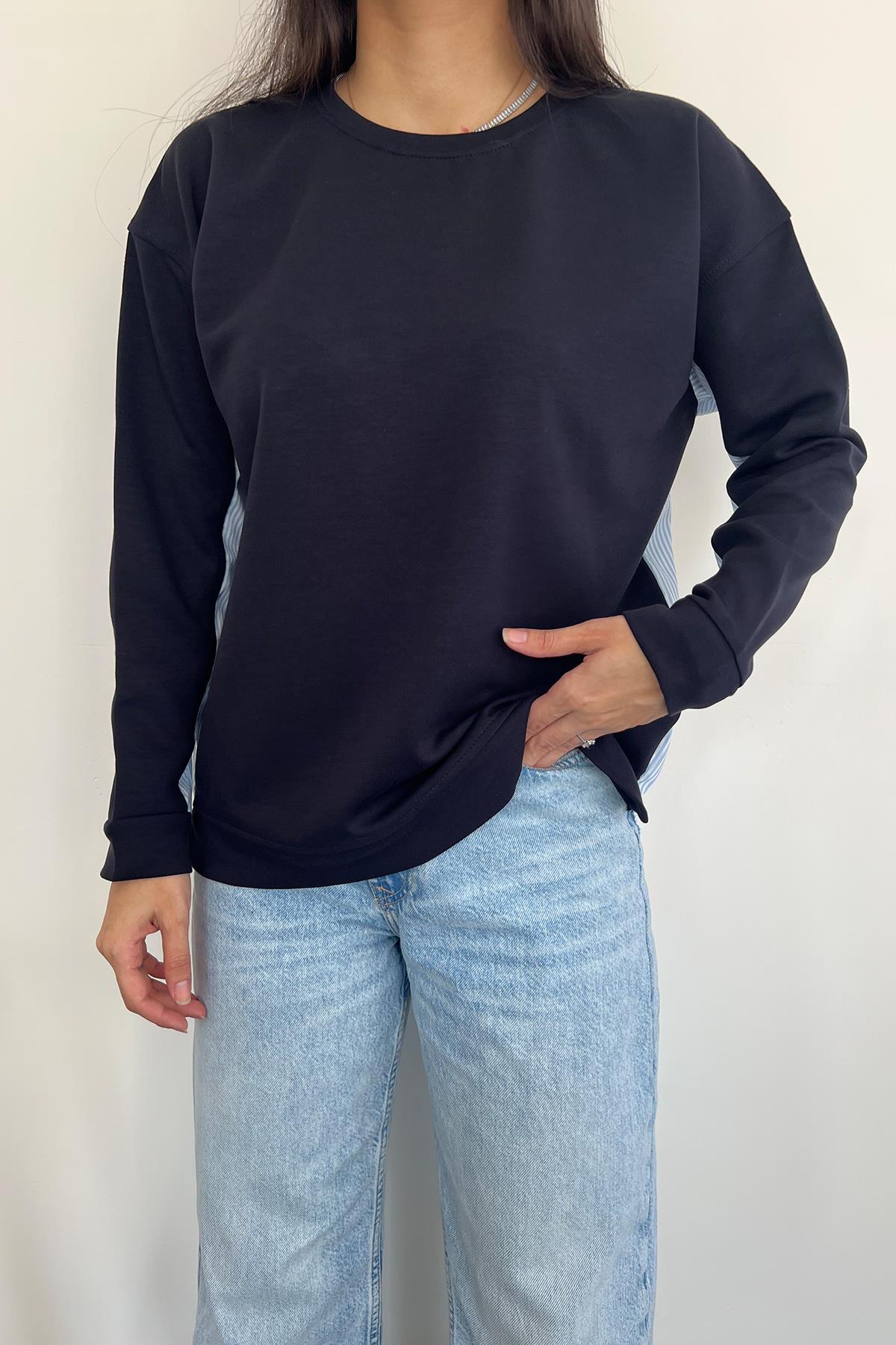 ARKASI GÖMLEK DETAYLI UZUN KOLLU İNCE SWEAT LACİVERT