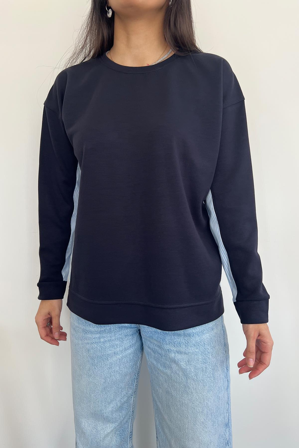 ARKASI GÖMLEK DETAYLI UZUN KOLLU İNCE SWEAT LACİVERT