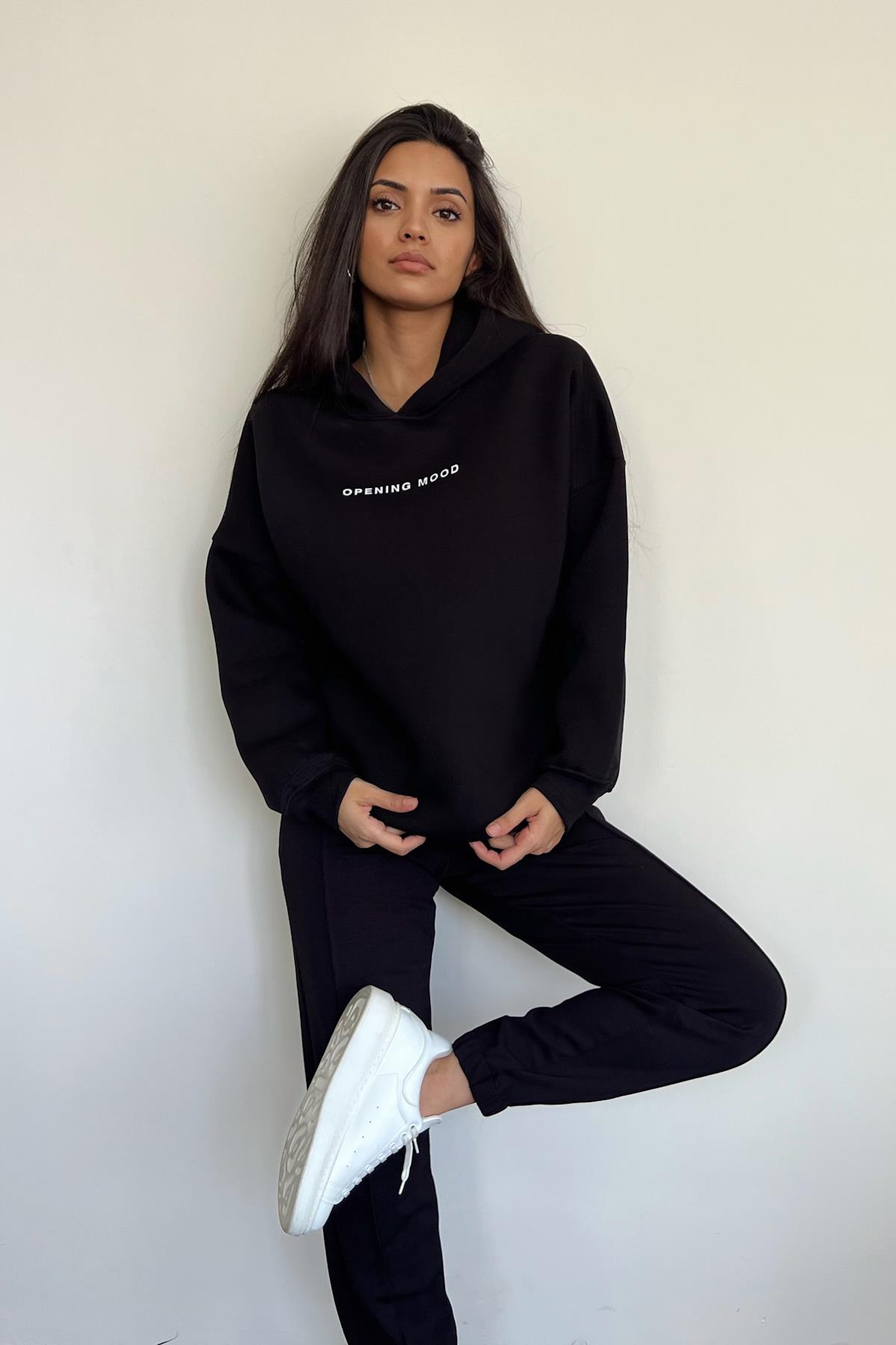 OPENNING FRONT BACK PRINTED HOODED SWEATSHIRT