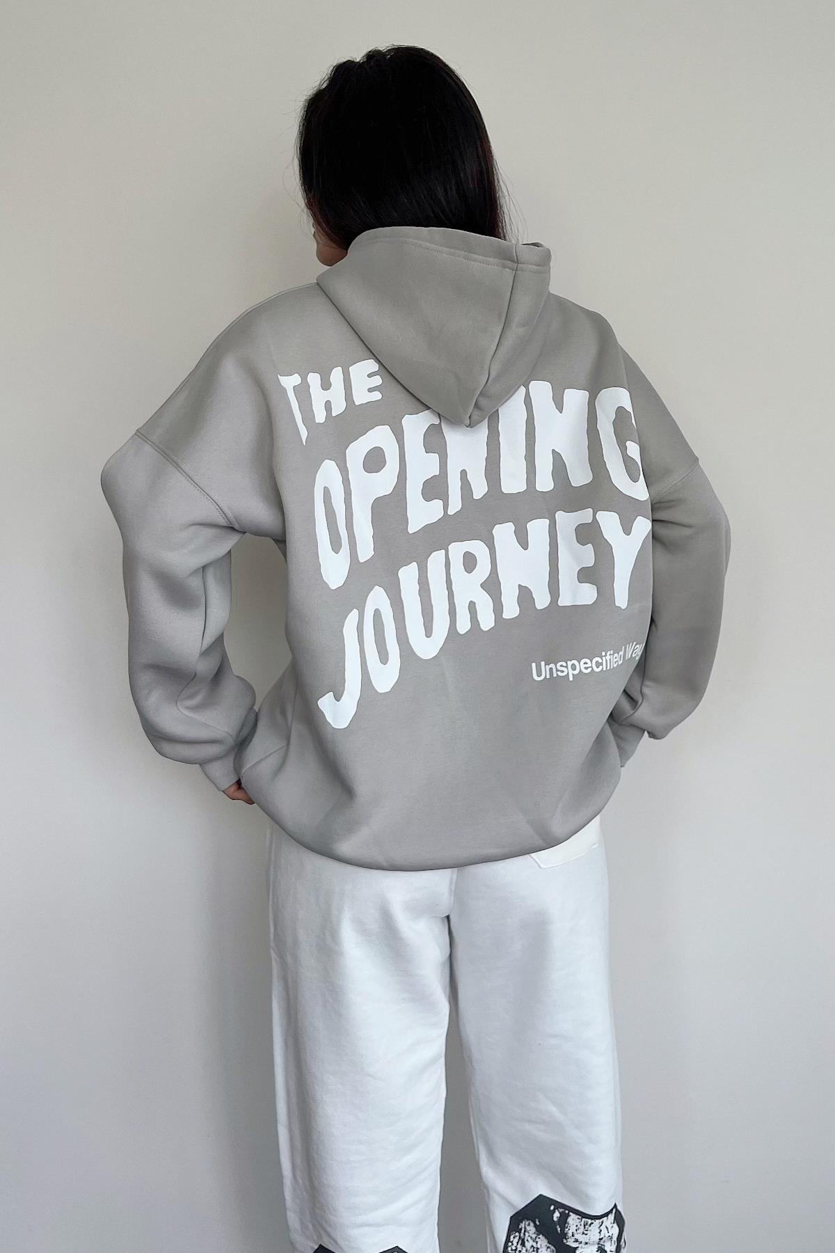 OPENNING FRONT BACK PRINTED HOODED SWEATSHIRT