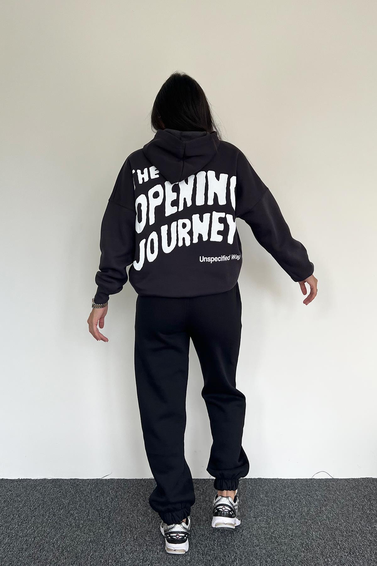 OPENNING FRONT BACK PRINTED HOODED SWEATSHIRT