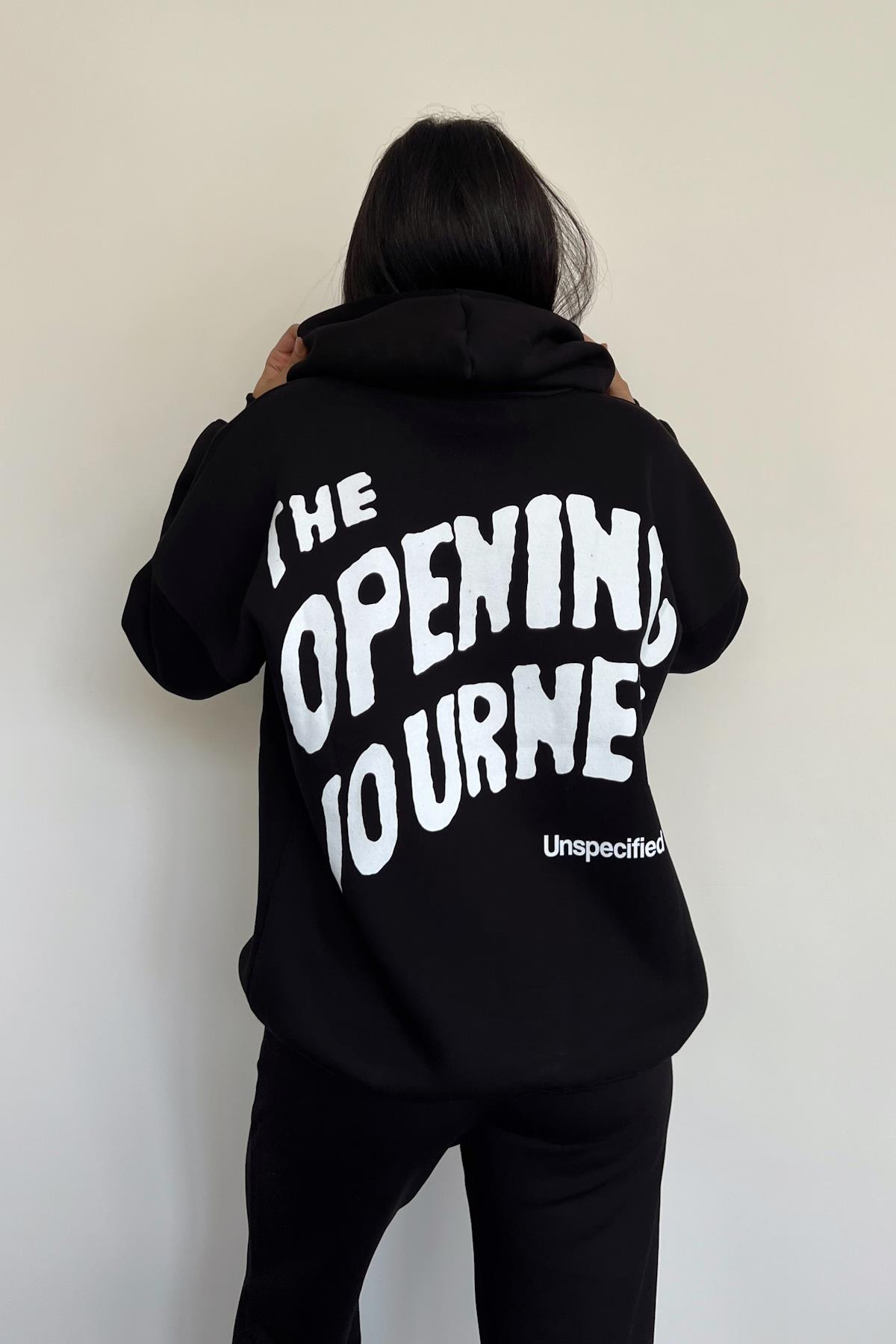 OPENNING FRONT BACK PRINTED HOODED SWEATSHIRT