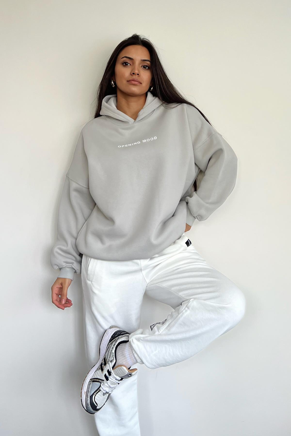 OPENNING FRONT BACK PRINTED HOODED SWEATSHIRT