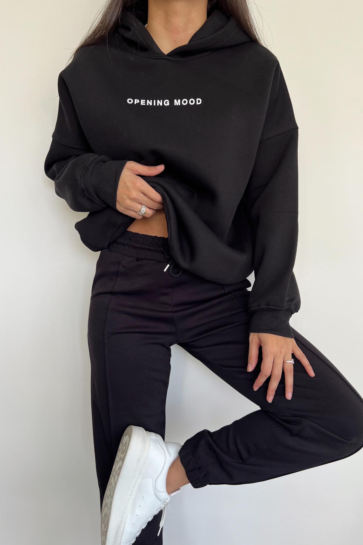 OPENNING FRONT BACK PRINTED HOODED SWEATSHIRT