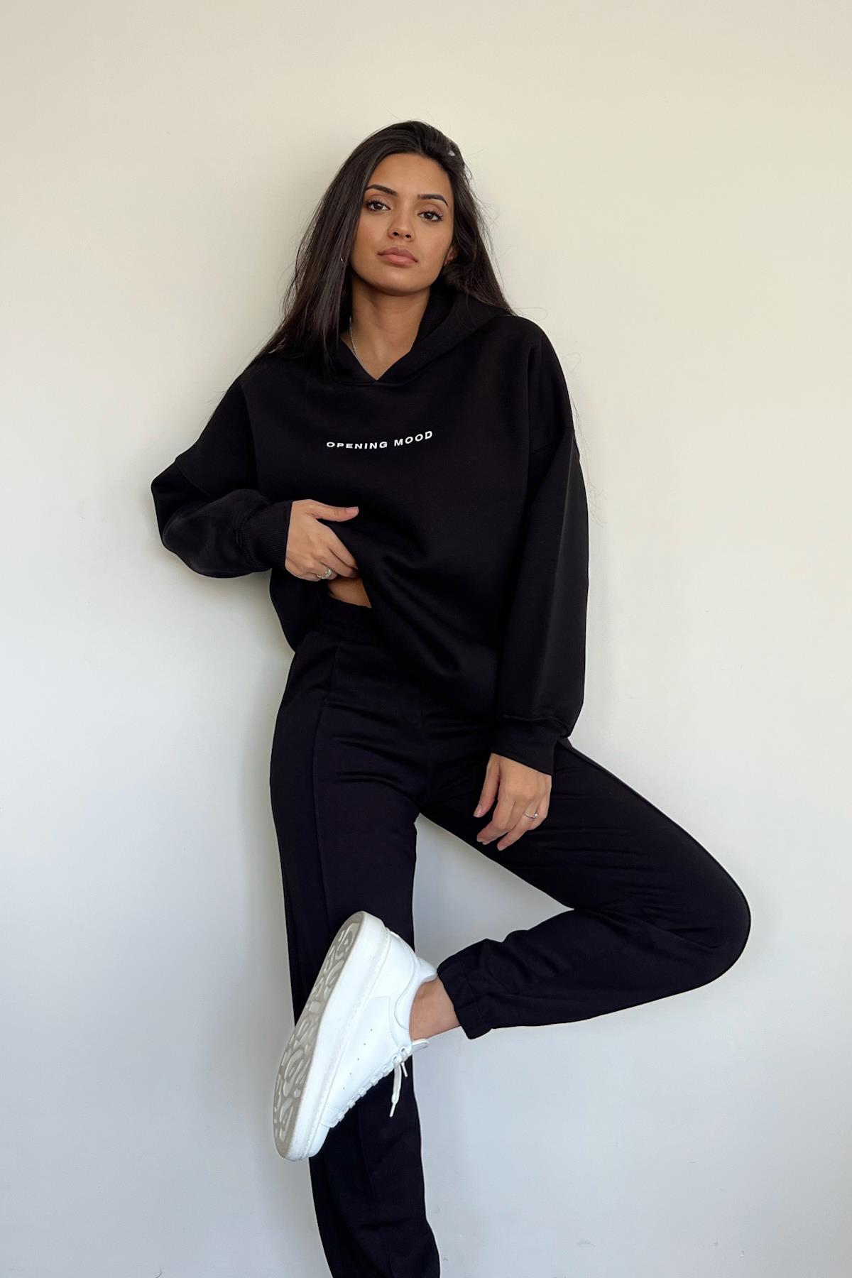 OPENNING FRONT BACK PRINTED HOODED SWEATSHIRT