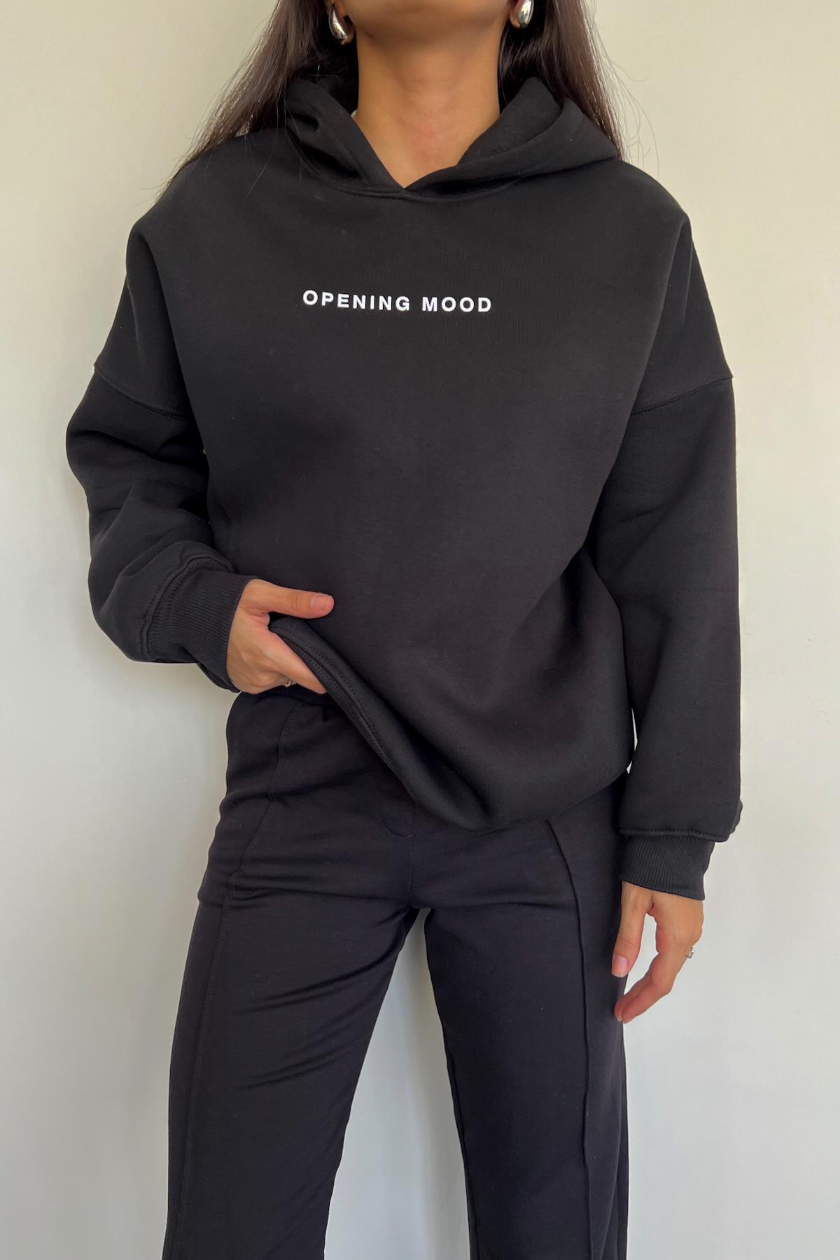 OPENNING FRONT BACK PRINTED HOODED SWEATSHIRT