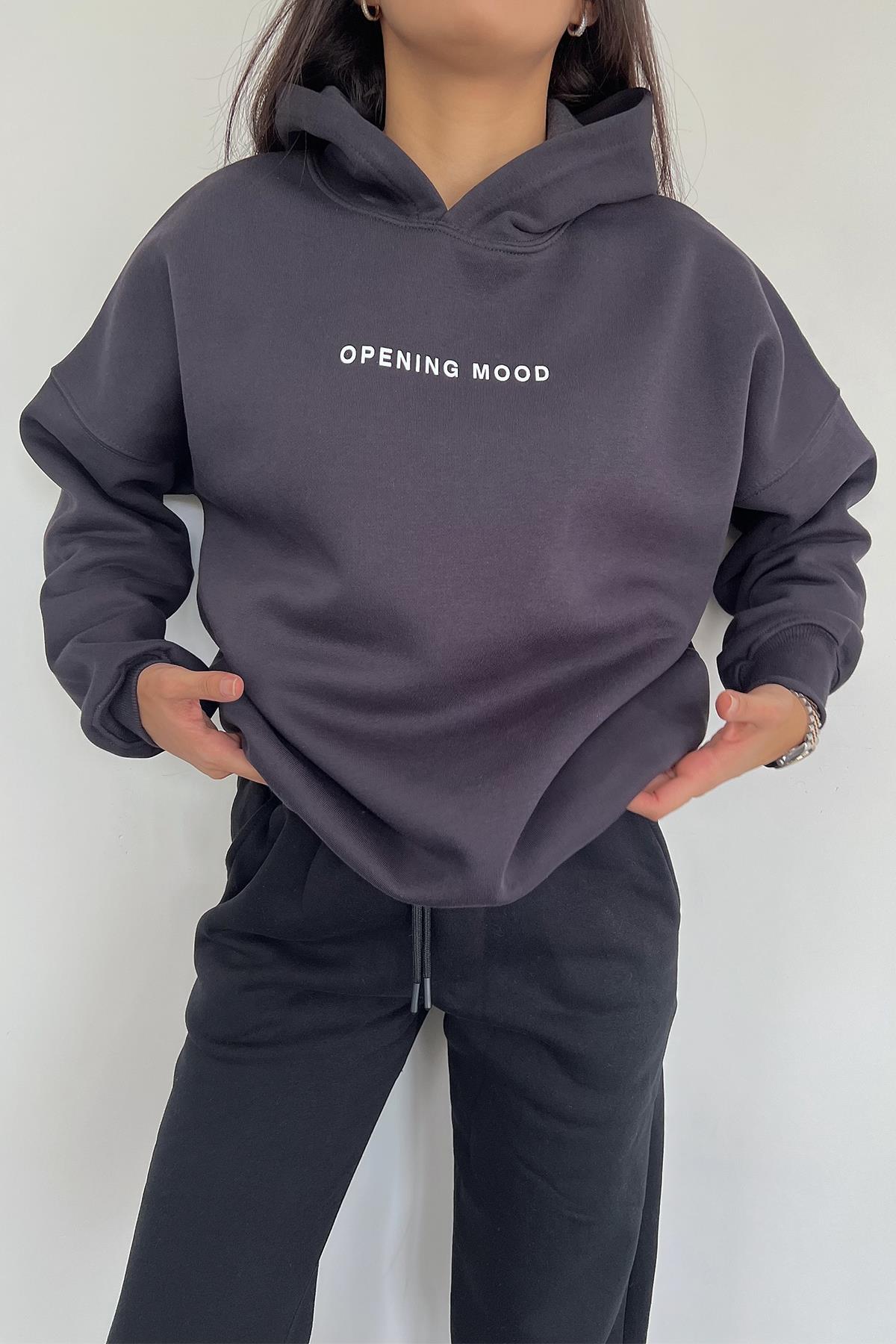 OPENNING FRONT BACK PRINTED HOODED SWEATSHIRT