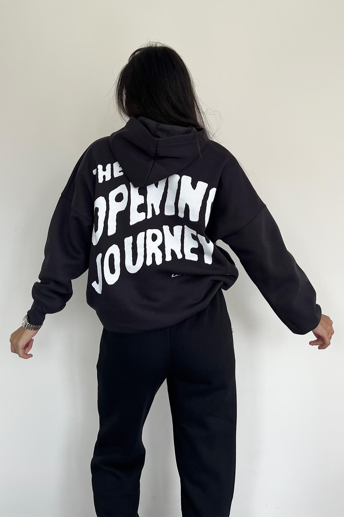 OPENNING FRONT BACK PRINTED HOODED SWEATSHIRT