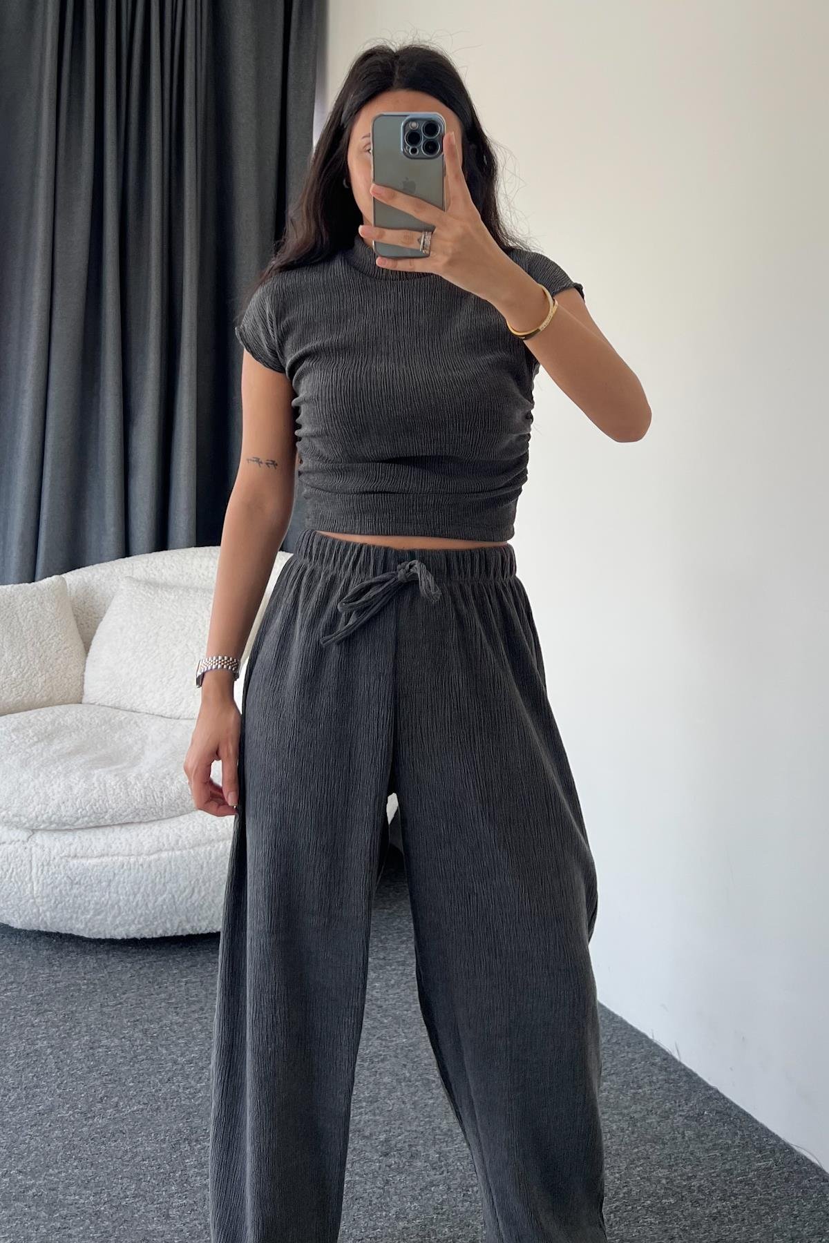 منقوشة الخصر بلوزة-بنطلون HOT SET