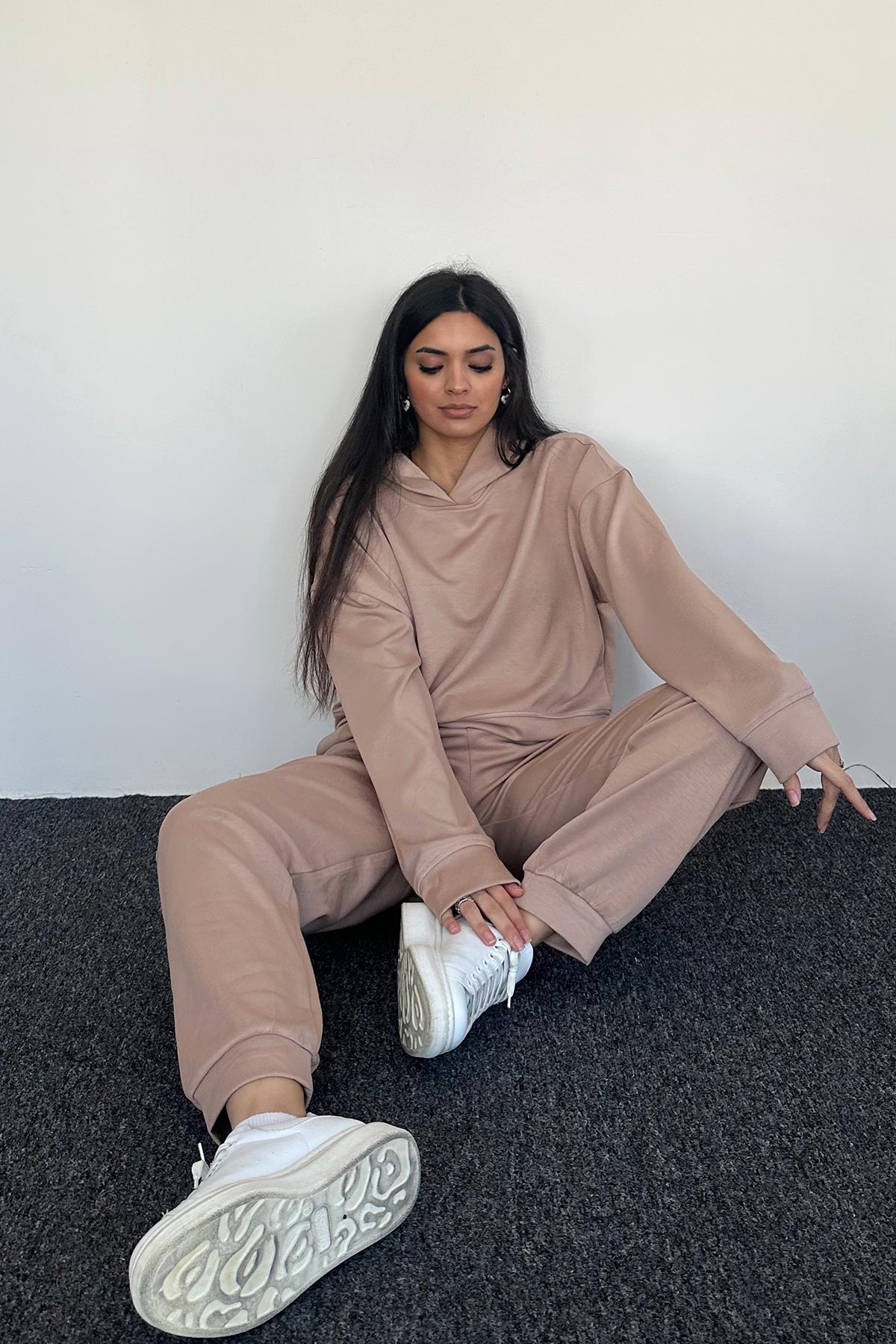 HOODİE EŞOFMAN TAKIM BEJ