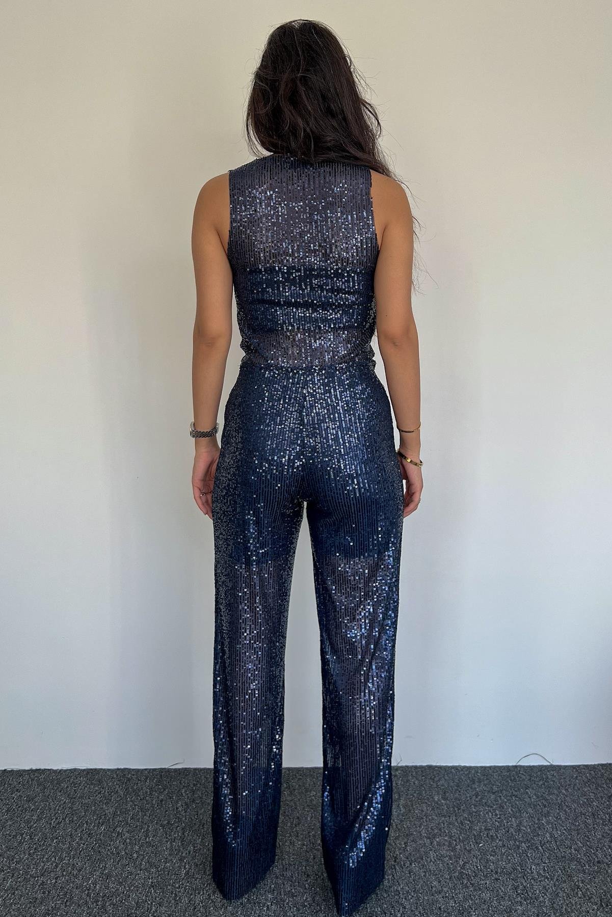 İKİLİ PUL PAYET TAKIM LACİVERT