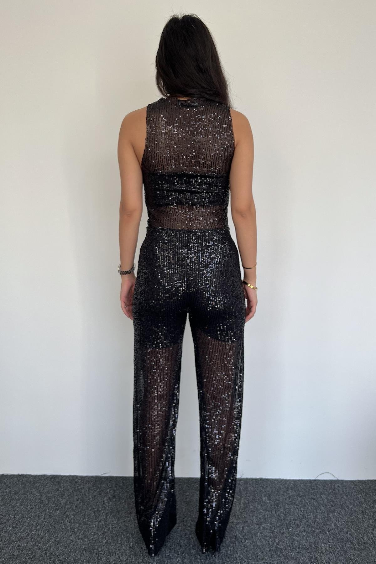 İKİLİ PUL PAYET TAKIM SİYAH