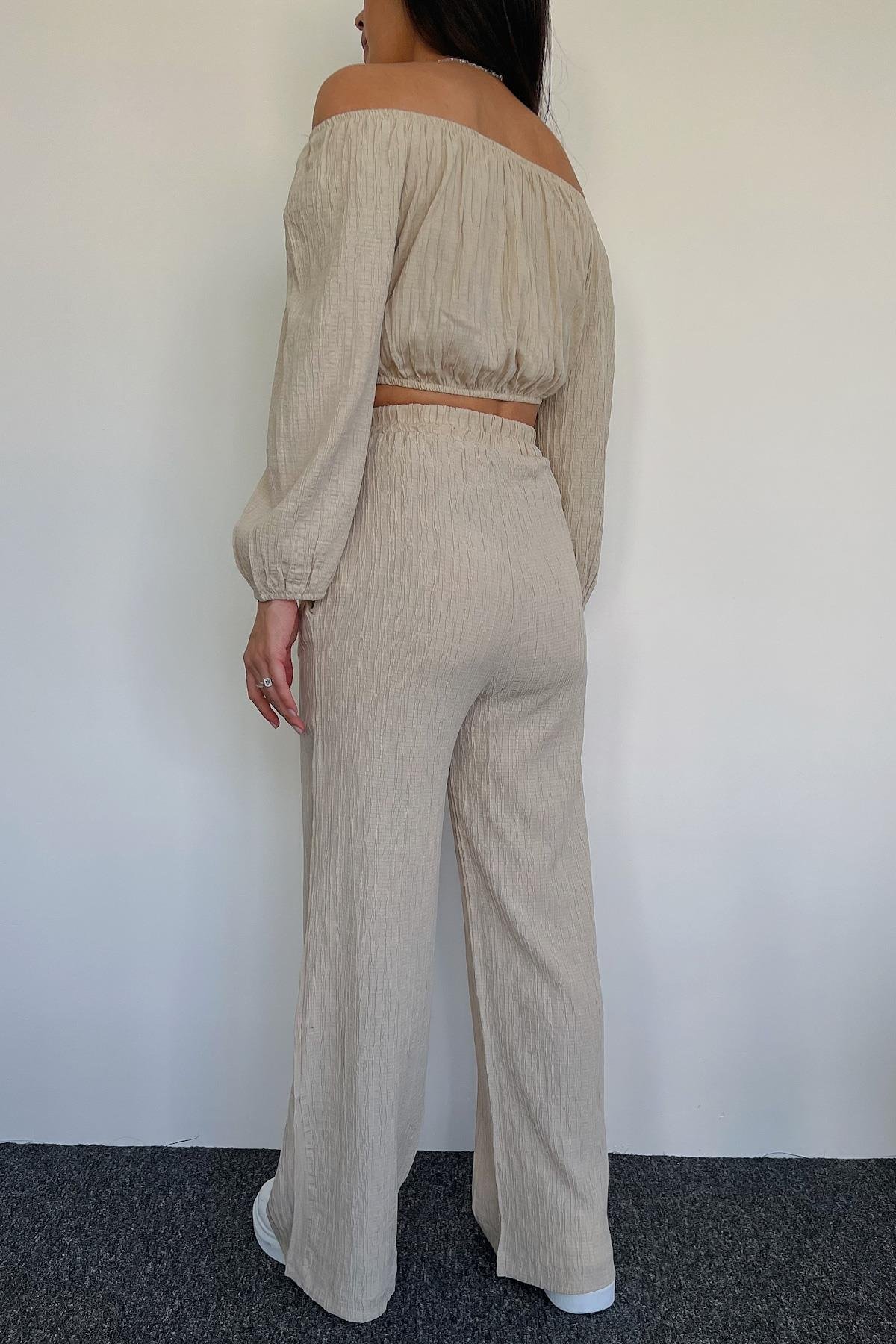 KAYIK YAKA GOFRE TAKIM BEJ