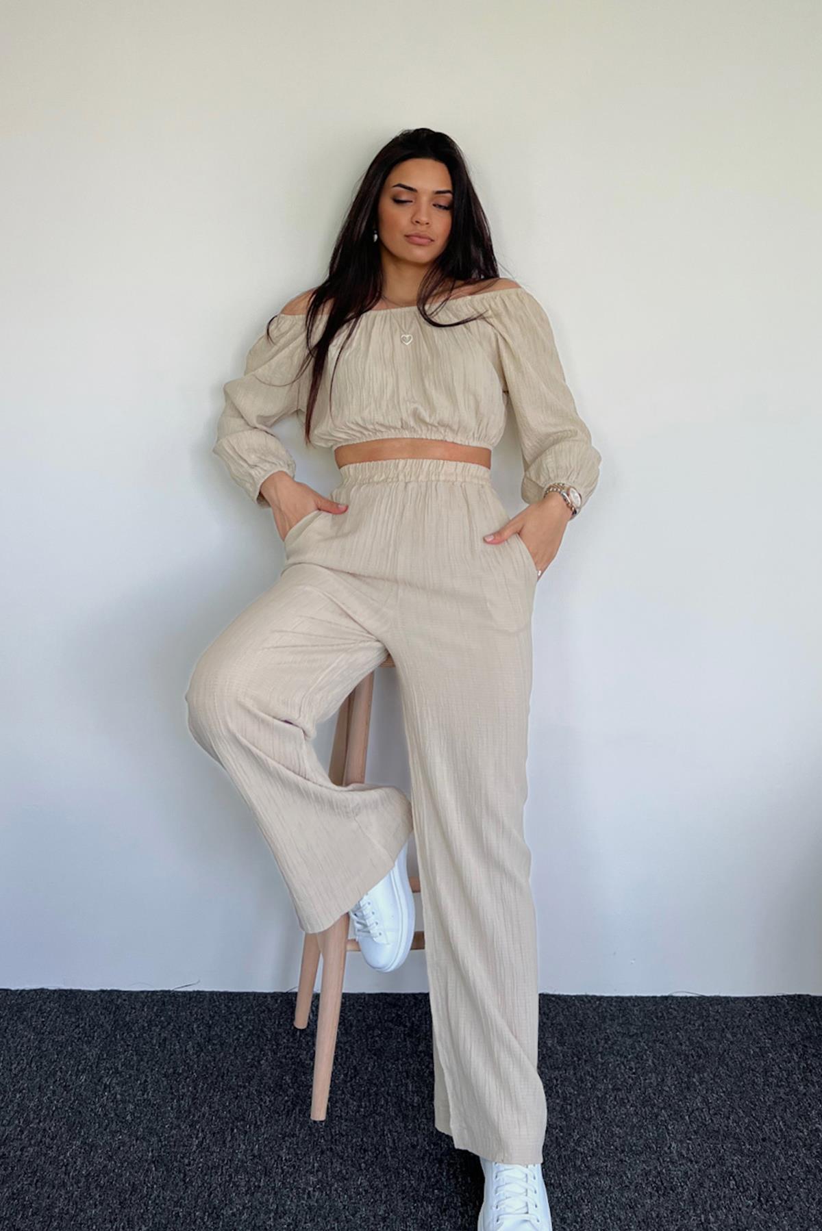 KAYIK YAKA GOFRE TAKIM BEJ