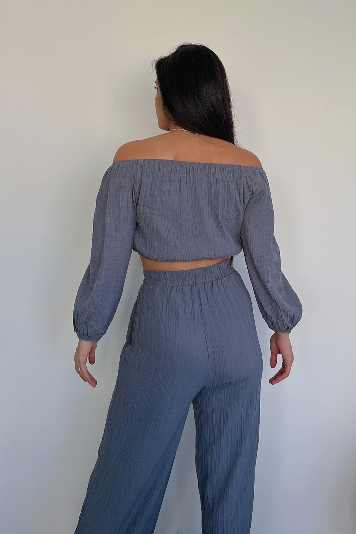 KAYIK YAKA GOFRE TAKIM GRİ