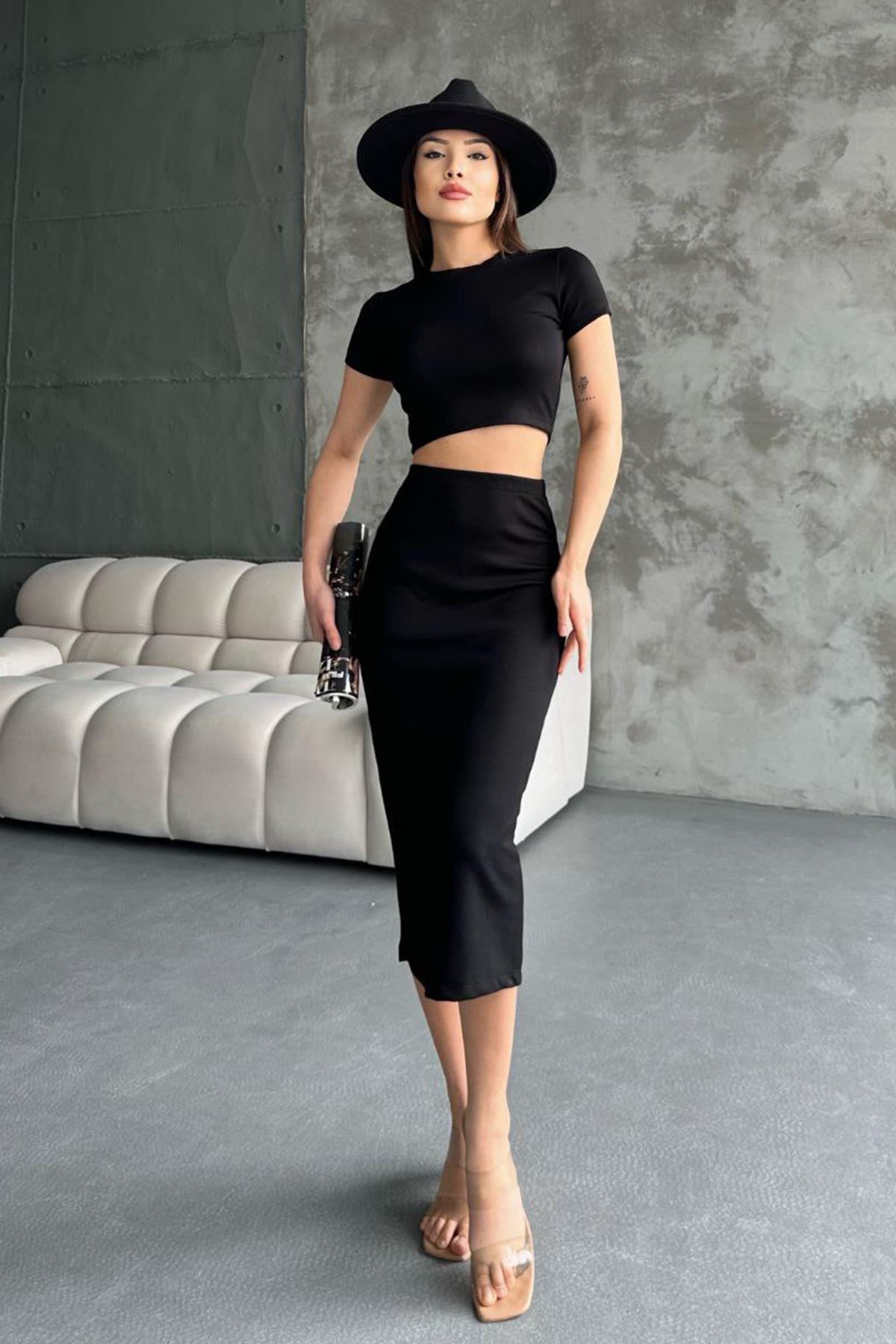 MODAL CROP ETEK TAKIM SİYAH