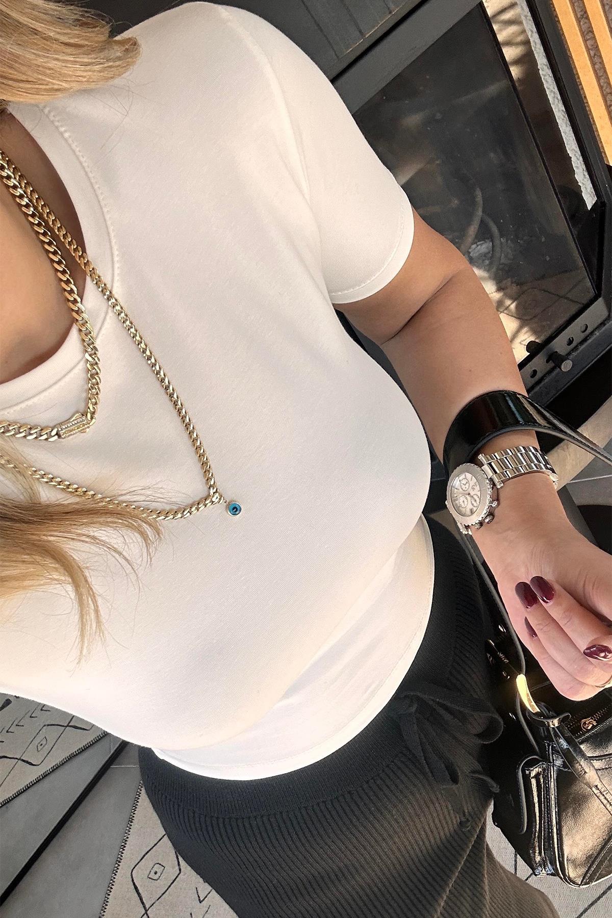 KISA KOLLU BASIC CROP TİŞÖRT BEYAZ