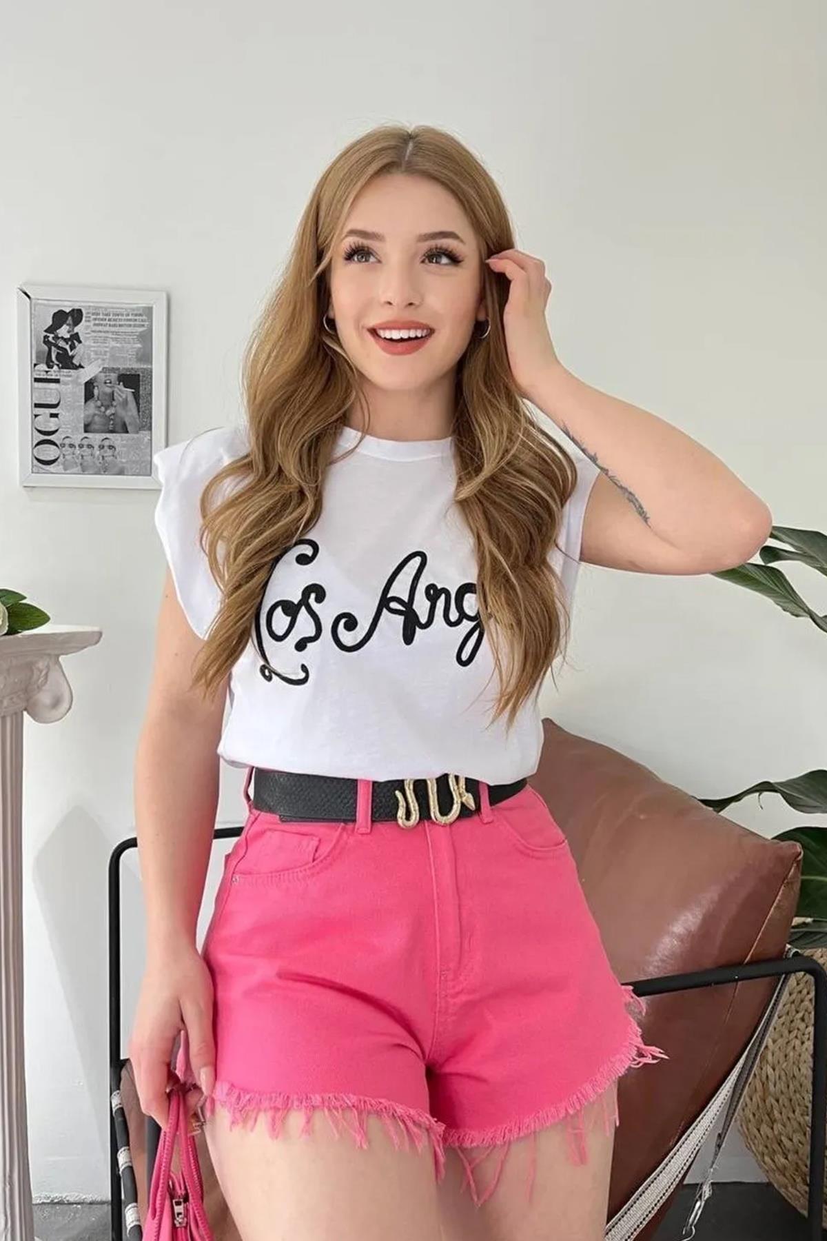 LOS ANGELES İŞLEMELİ TİŞÖRT BEYAZ