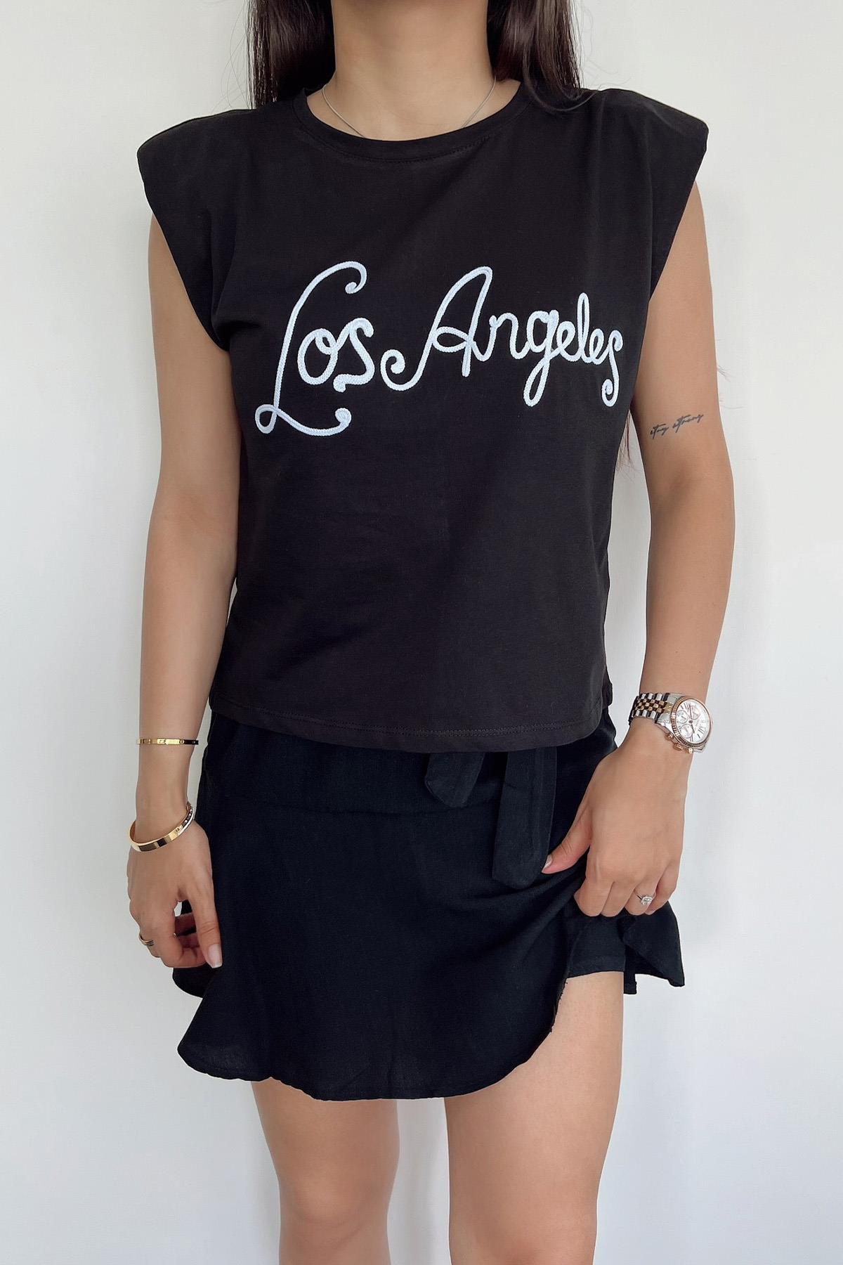 LOS ANGELES İŞLEMELİ TİŞÖRT SİYAH