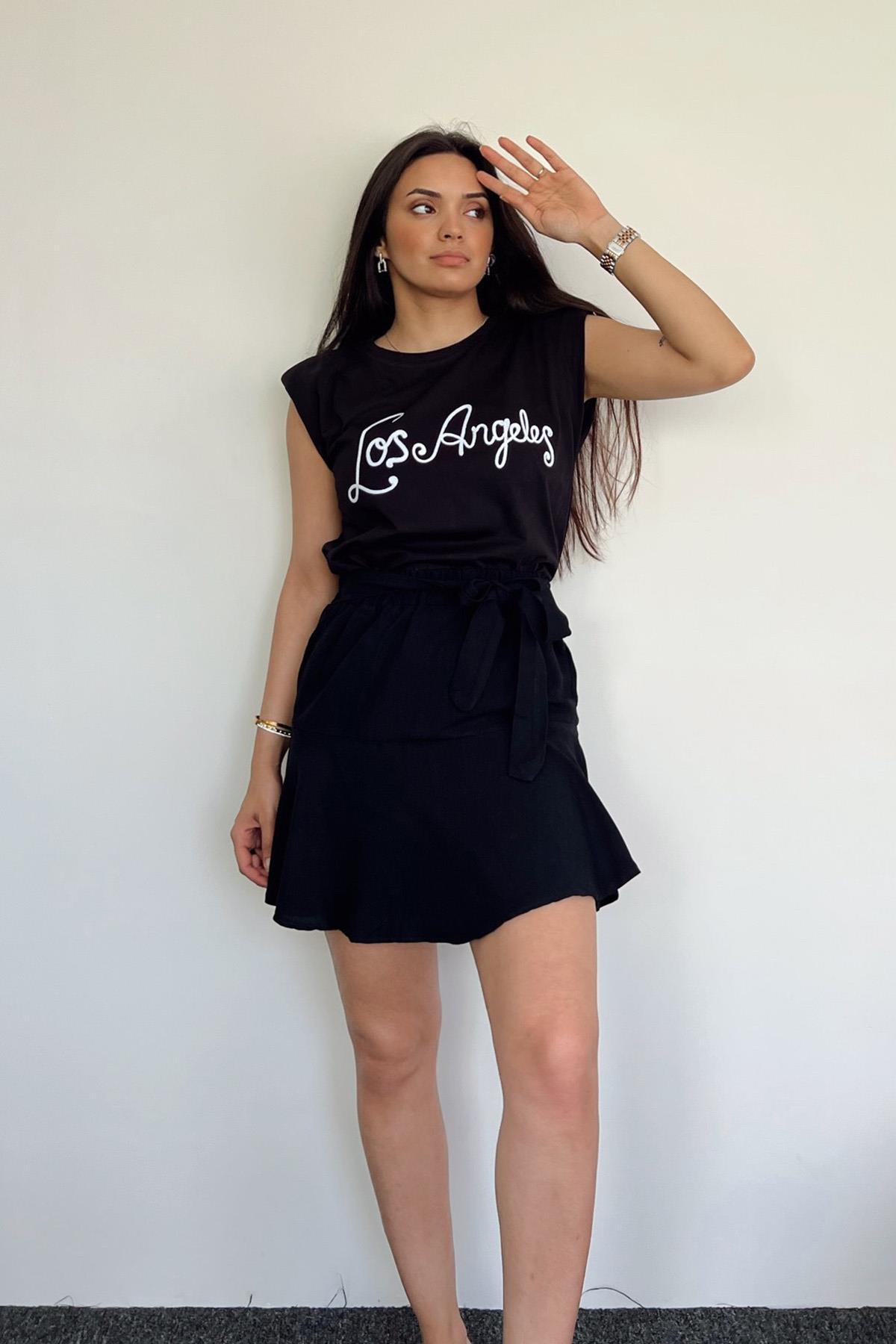 LOS ANGELES İŞLEMELİ TİŞÖRT SİYAH