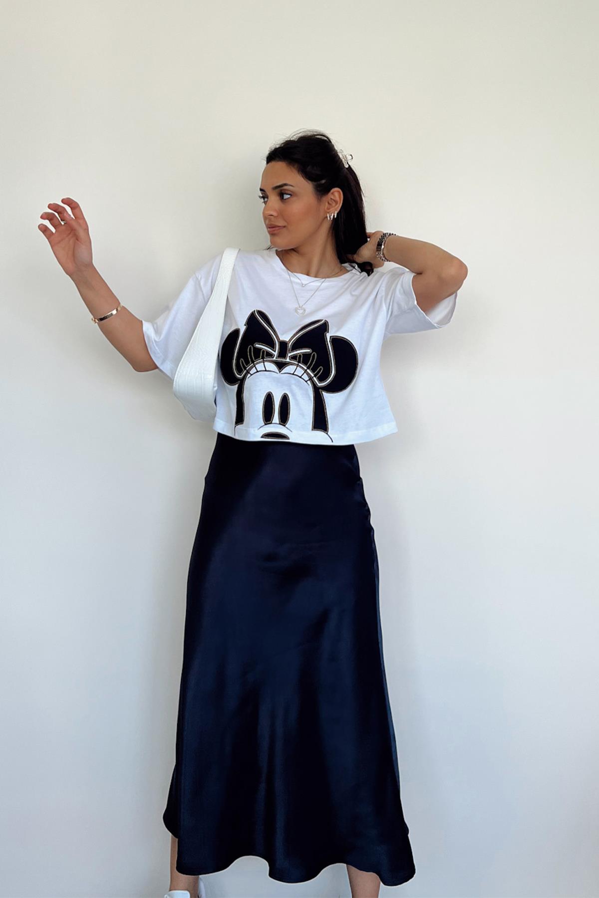 MICKEY NAKIŞLI TİŞÖRT BEYAZ