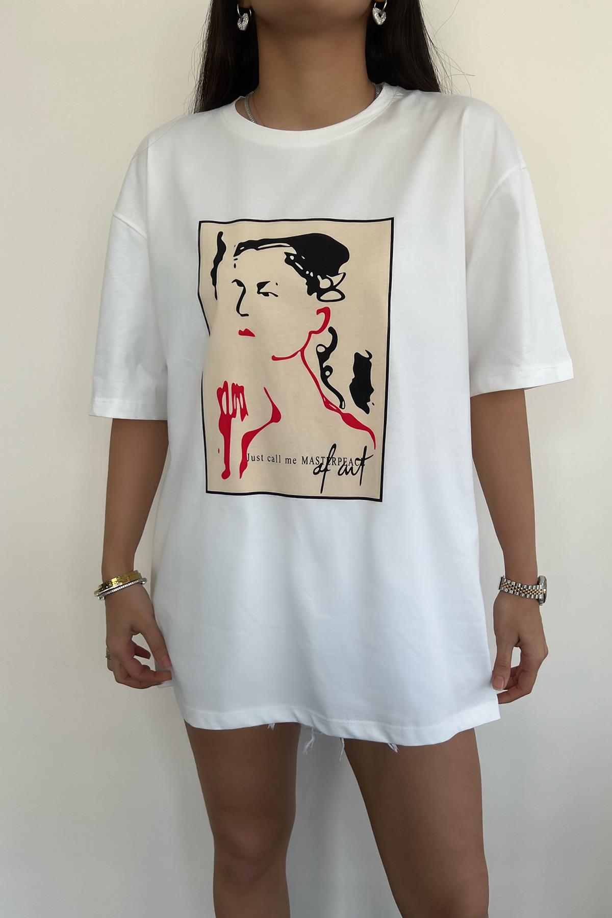 TABLO BASKILI TİŞÖRT BEYAZ