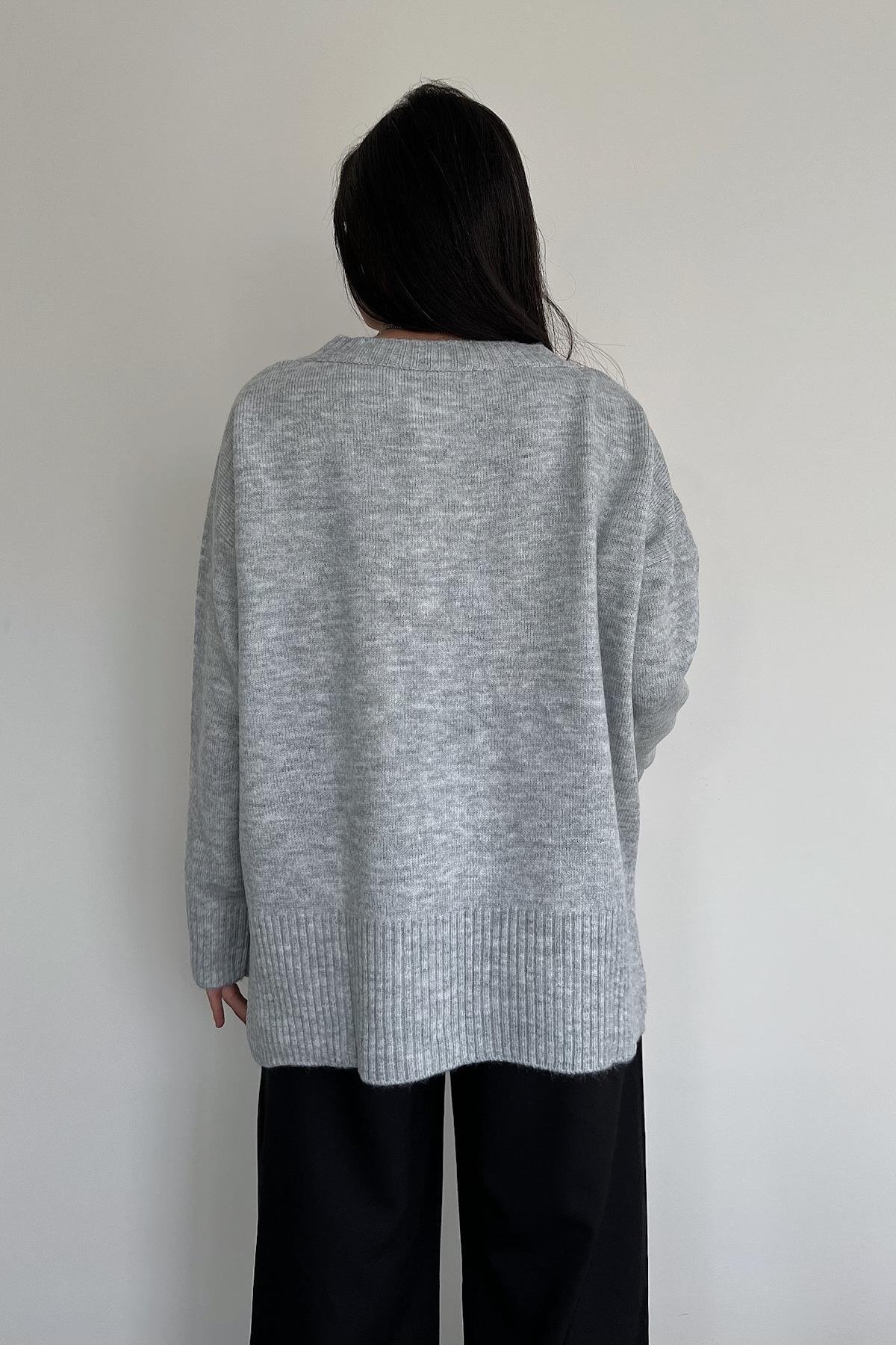 V YAKA TRİKO KAZAK GRİ