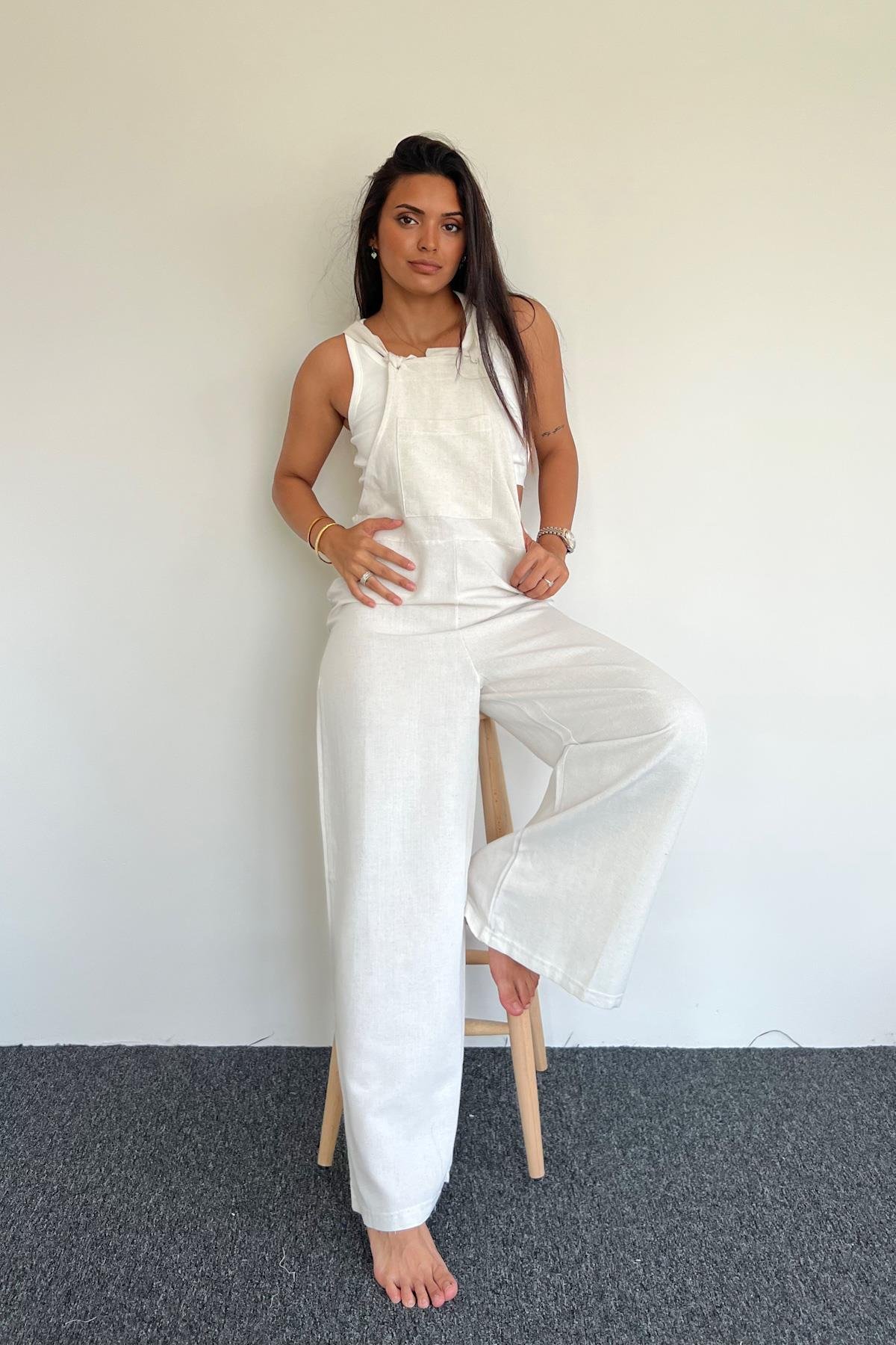 LINEN JUMPSUIT WITH FRONT POCKET