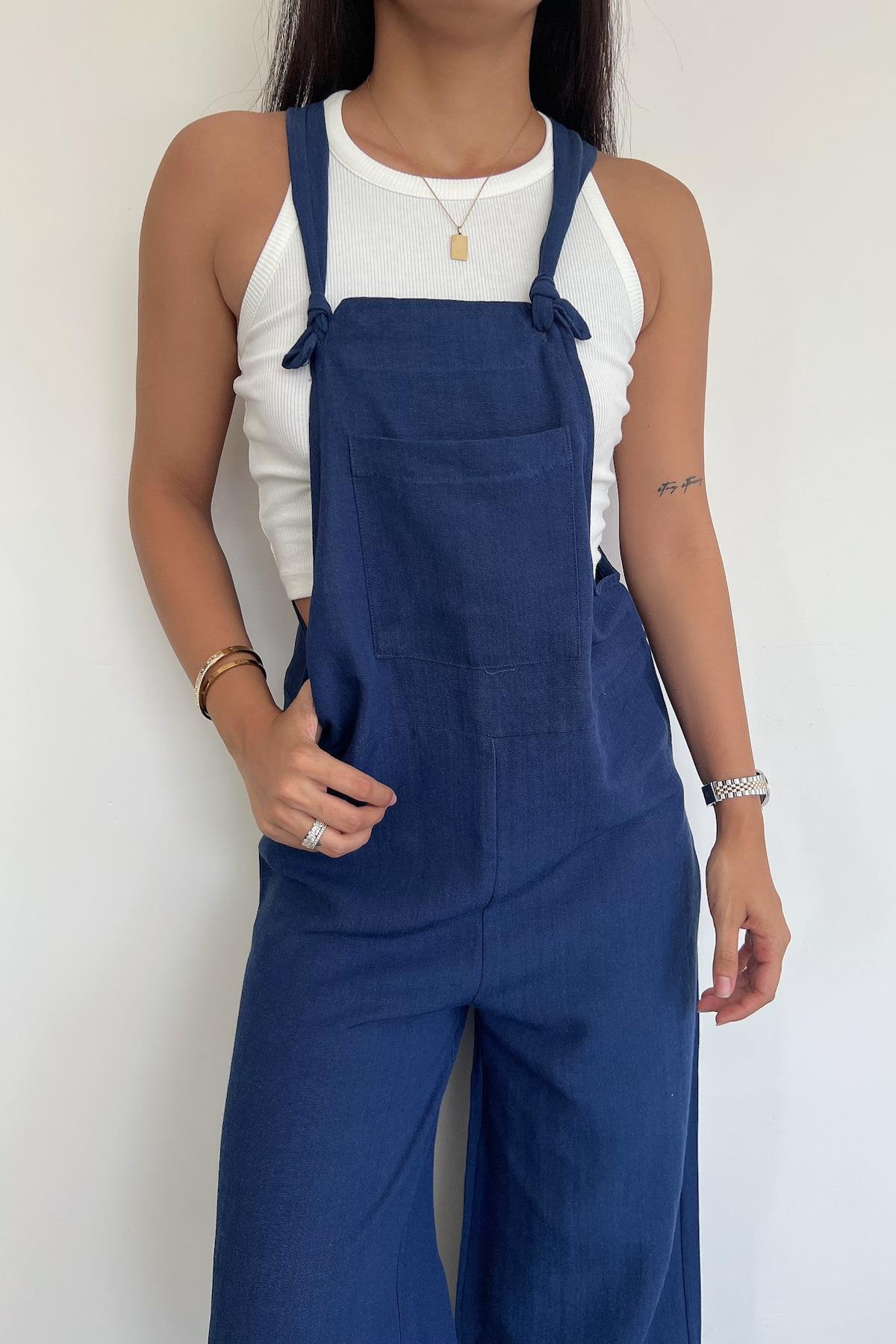 LINEN JUMPSUIT WITH FRONT POCKET