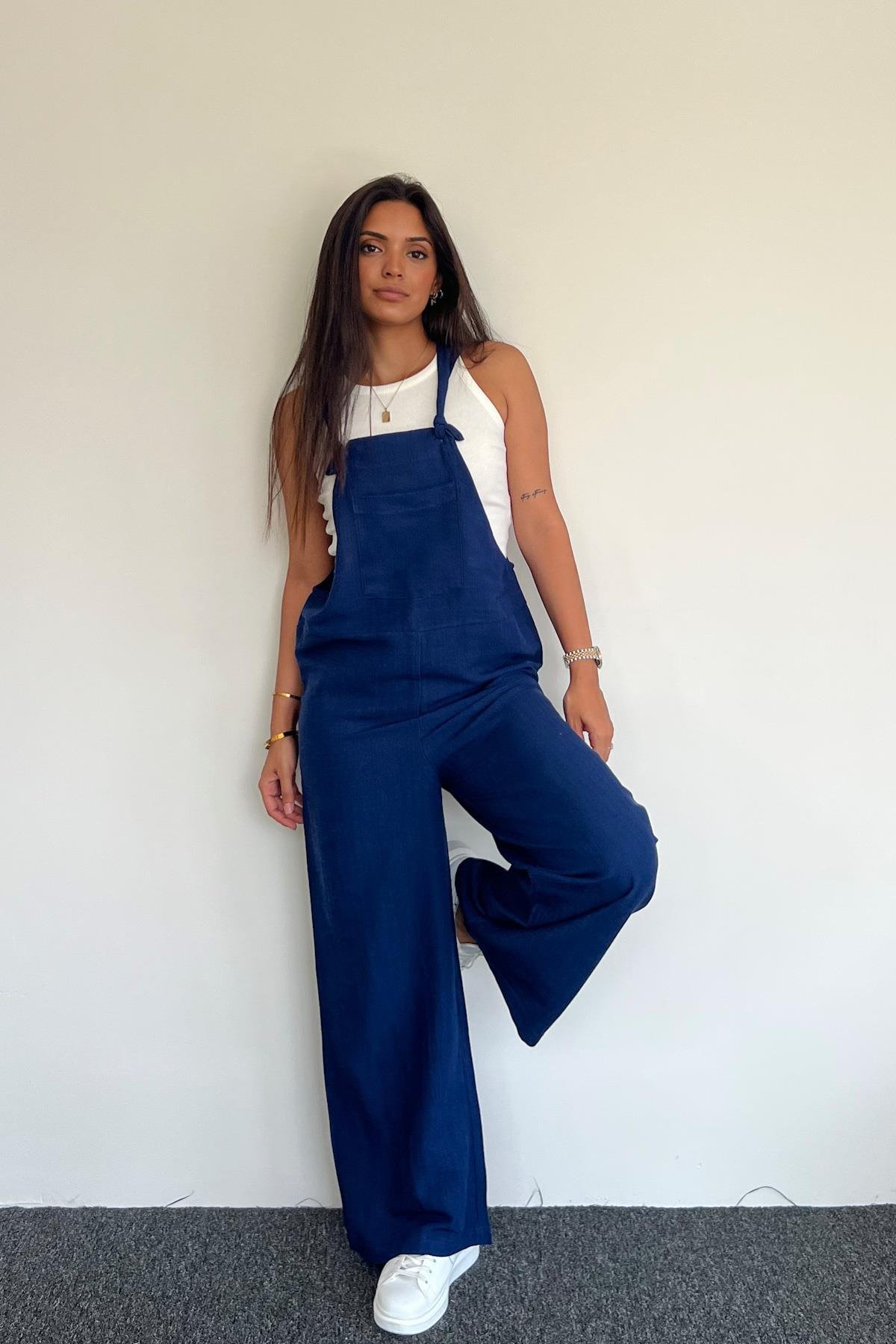 LINEN JUMPSUIT WITH FRONT POCKET
