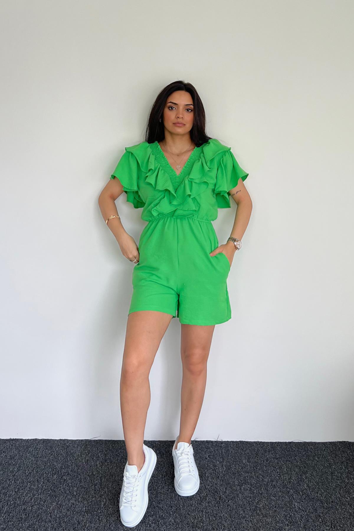 YAKASI FIRFIRLI ŞORT TULUM YEŞİL