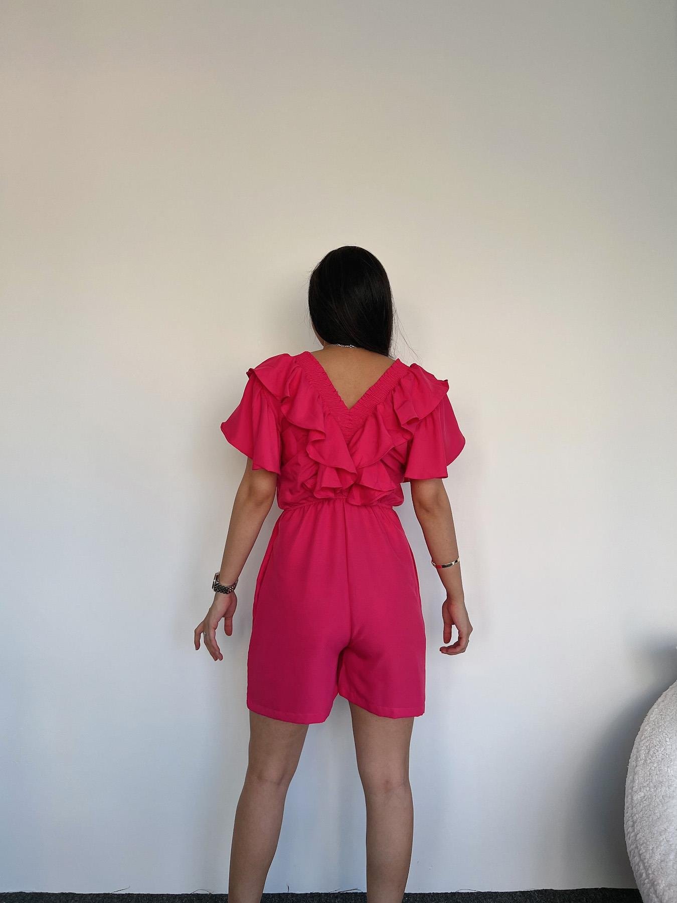 YAKASI FIRFIRLI ŞORT TULUM FUŞYA