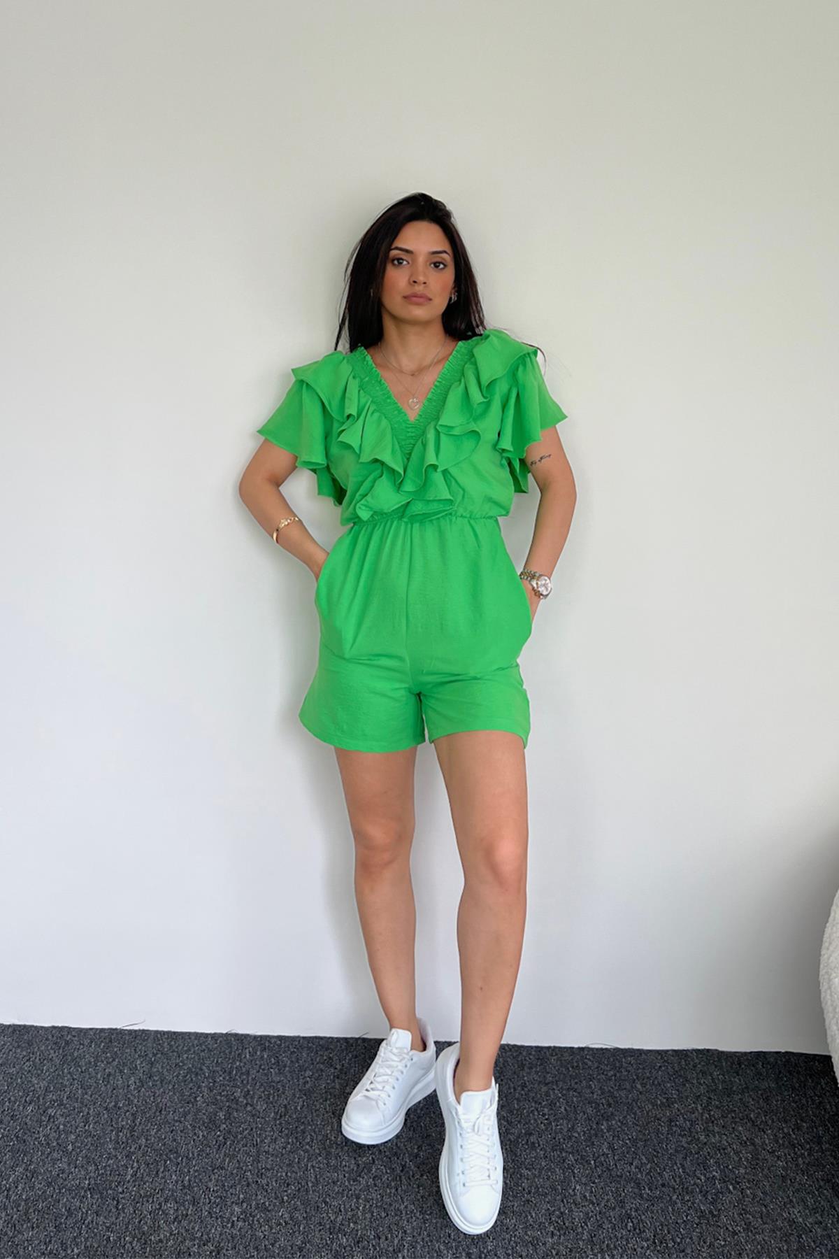 YAKASI FIRFIRLI ŞORT TULUM YEŞİL