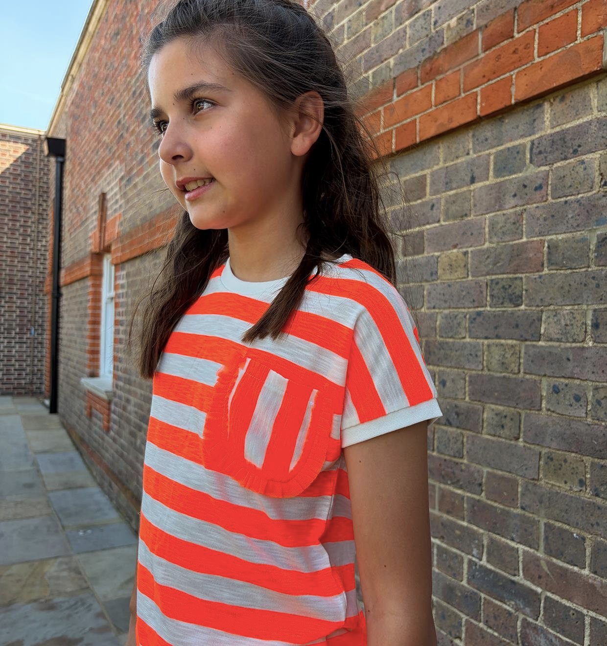 Neon Orange Çizgili T-shirt