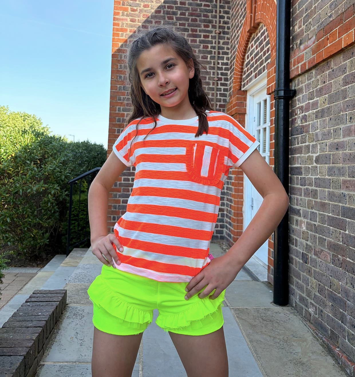 Neon Orange Çizgili T-shirt