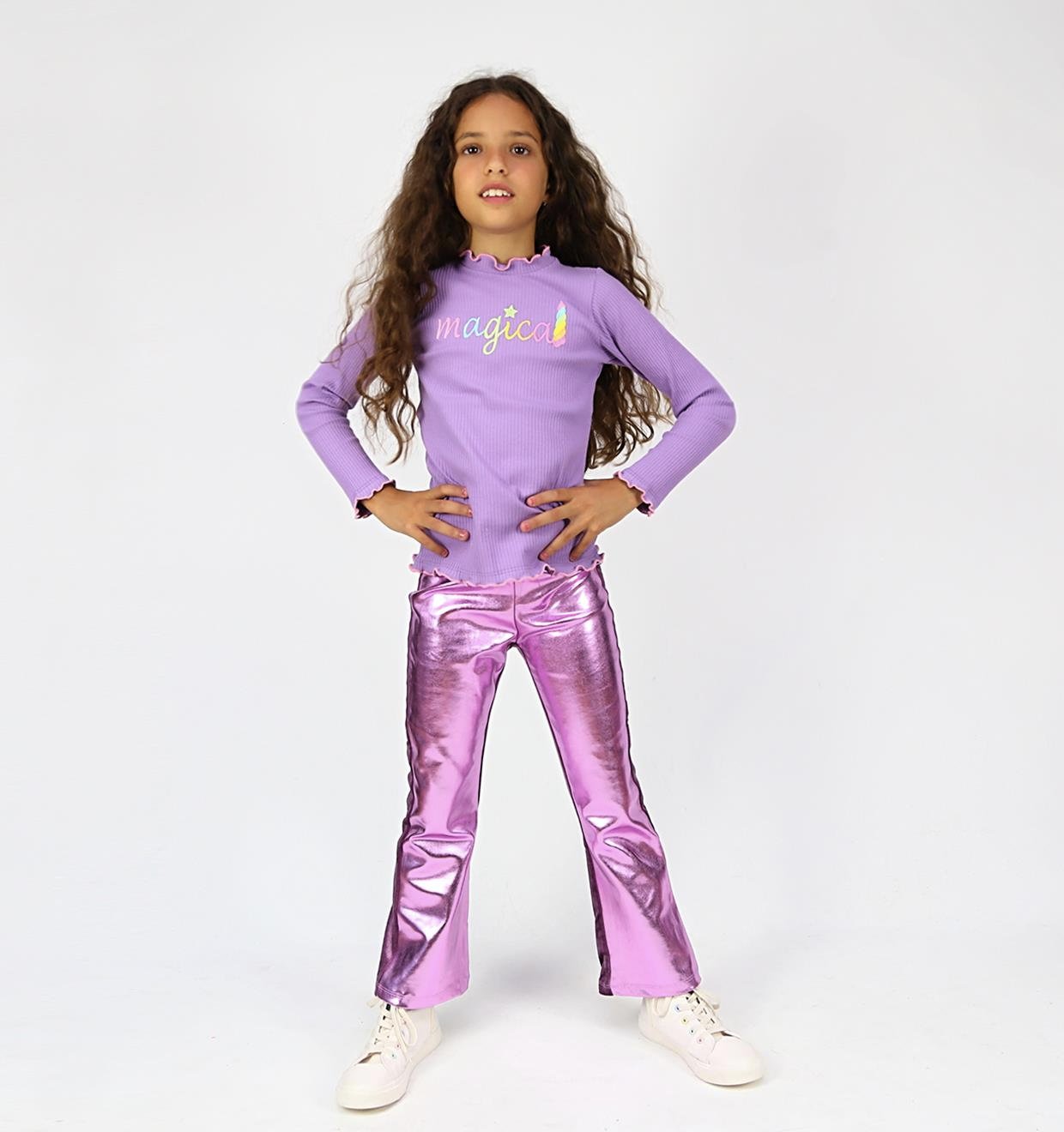 Pembe Metalik İspanyol Pantolon