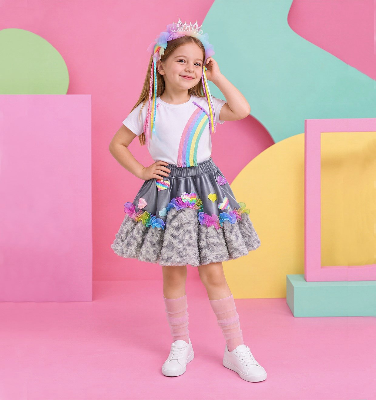 Rainbow Pompom T-shirt
