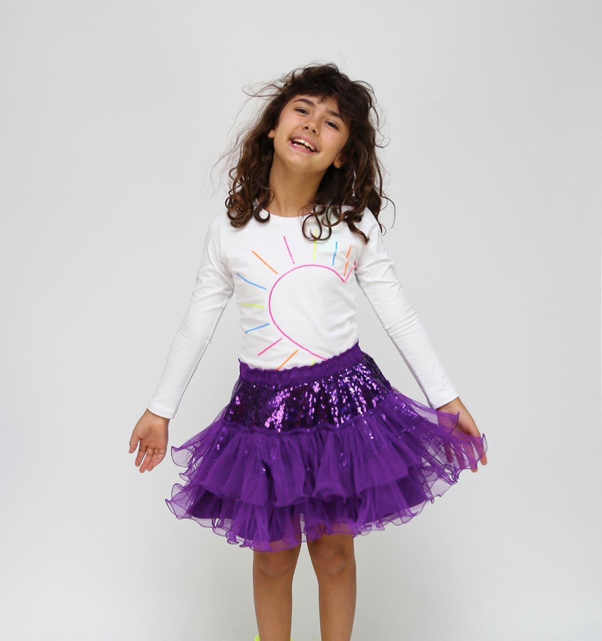 Violet Payetli Tül Etek