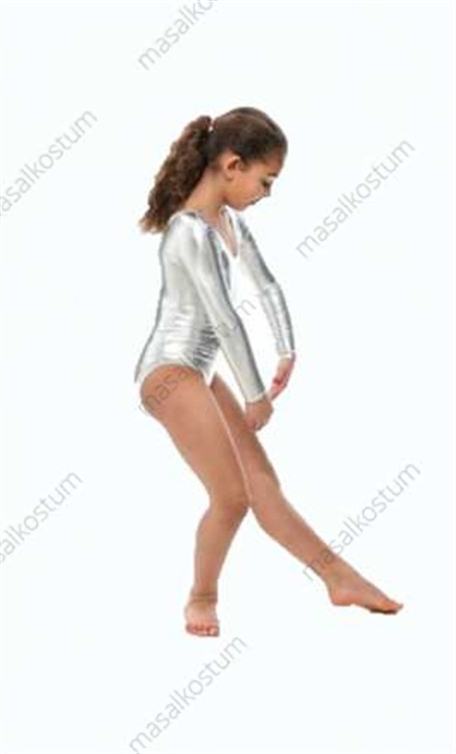 Uzun Kollu Gümüş Mayo Mayo Kumaşından