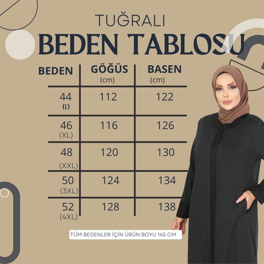 Desenli Siyah Renk Kışlık Ferace Mevsimlik Tesettür Manto