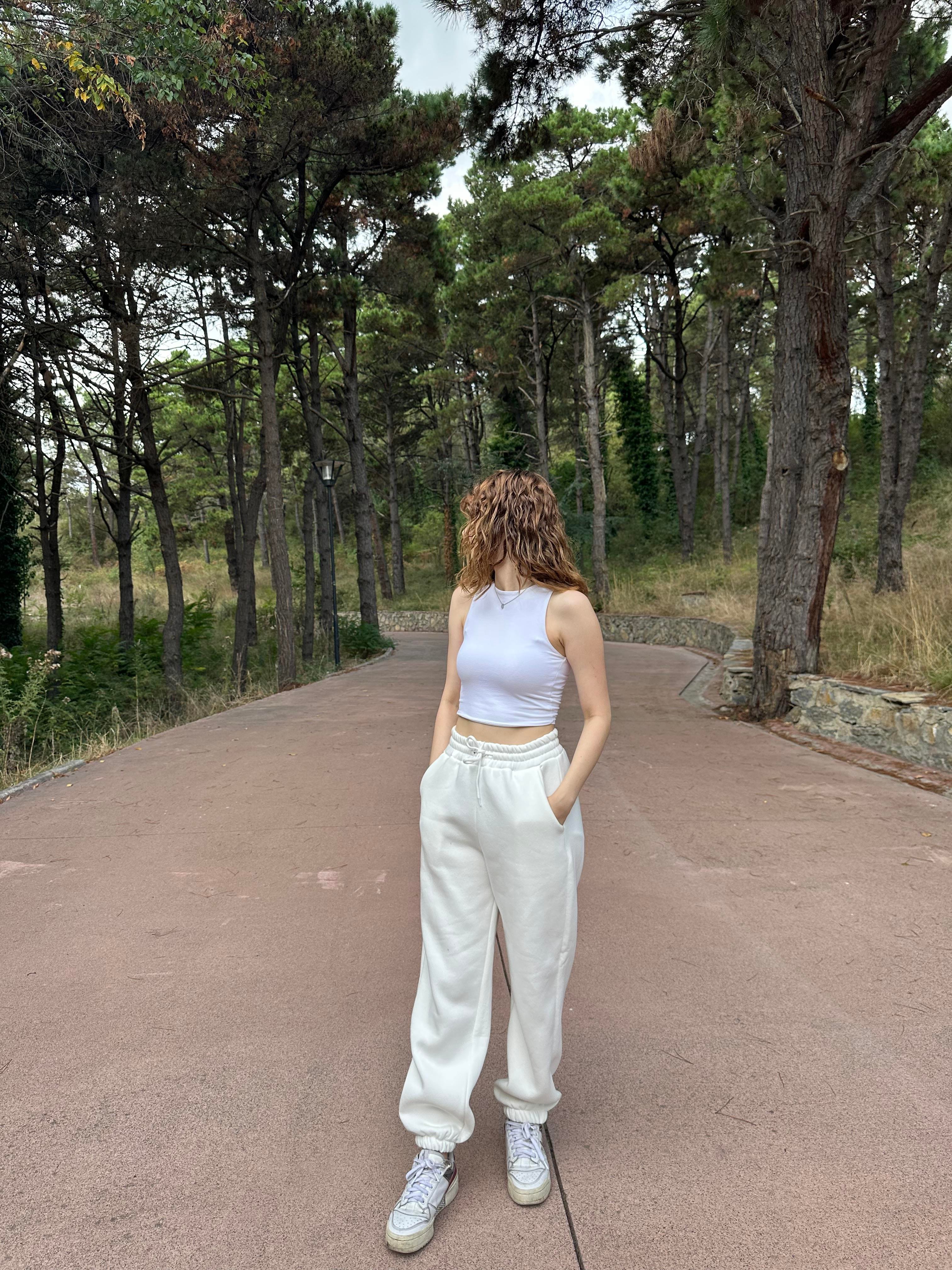 3 İPLİK BEYAZ PAMUKLU OVERSIZE EŞOFMAN 
