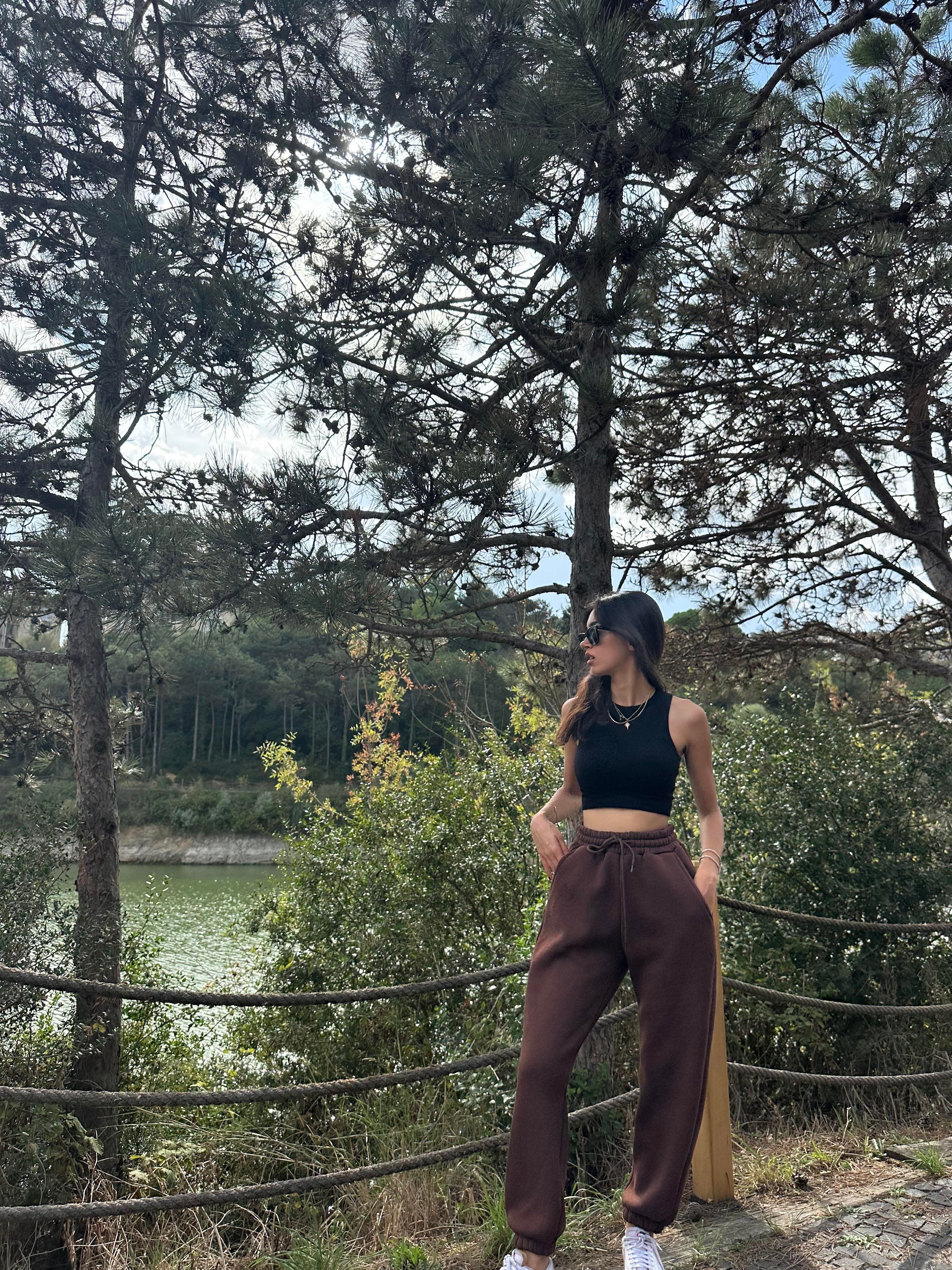 3 İPLİK KAHVERENGİ PAMUKLU OVERSIZE EŞOFMAN 