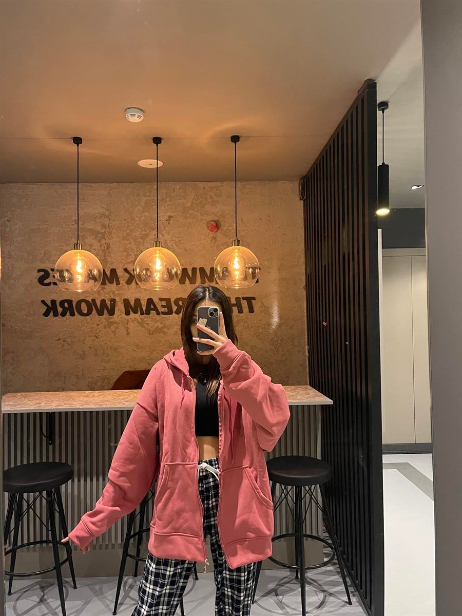 3 İPLİK KAPÜŞONLU FERMUARLI  KOYU PEMBE