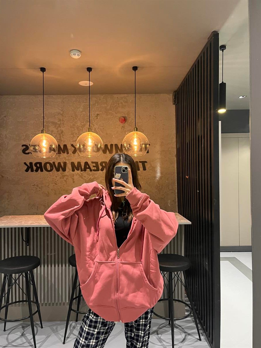 3 İPLİK KAPÜŞONLU FERMUARLI  KOYU PEMBE
