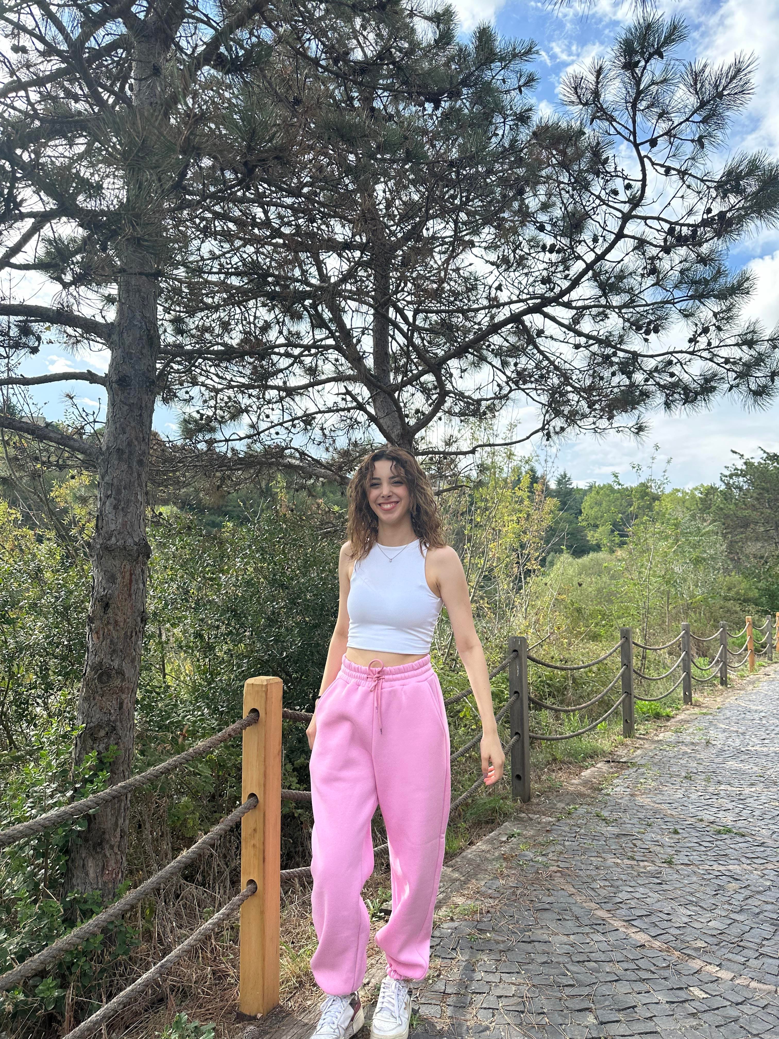 3 İPLİK PEMBE  PAMUKLU OVERSIZE EŞOFMAN 