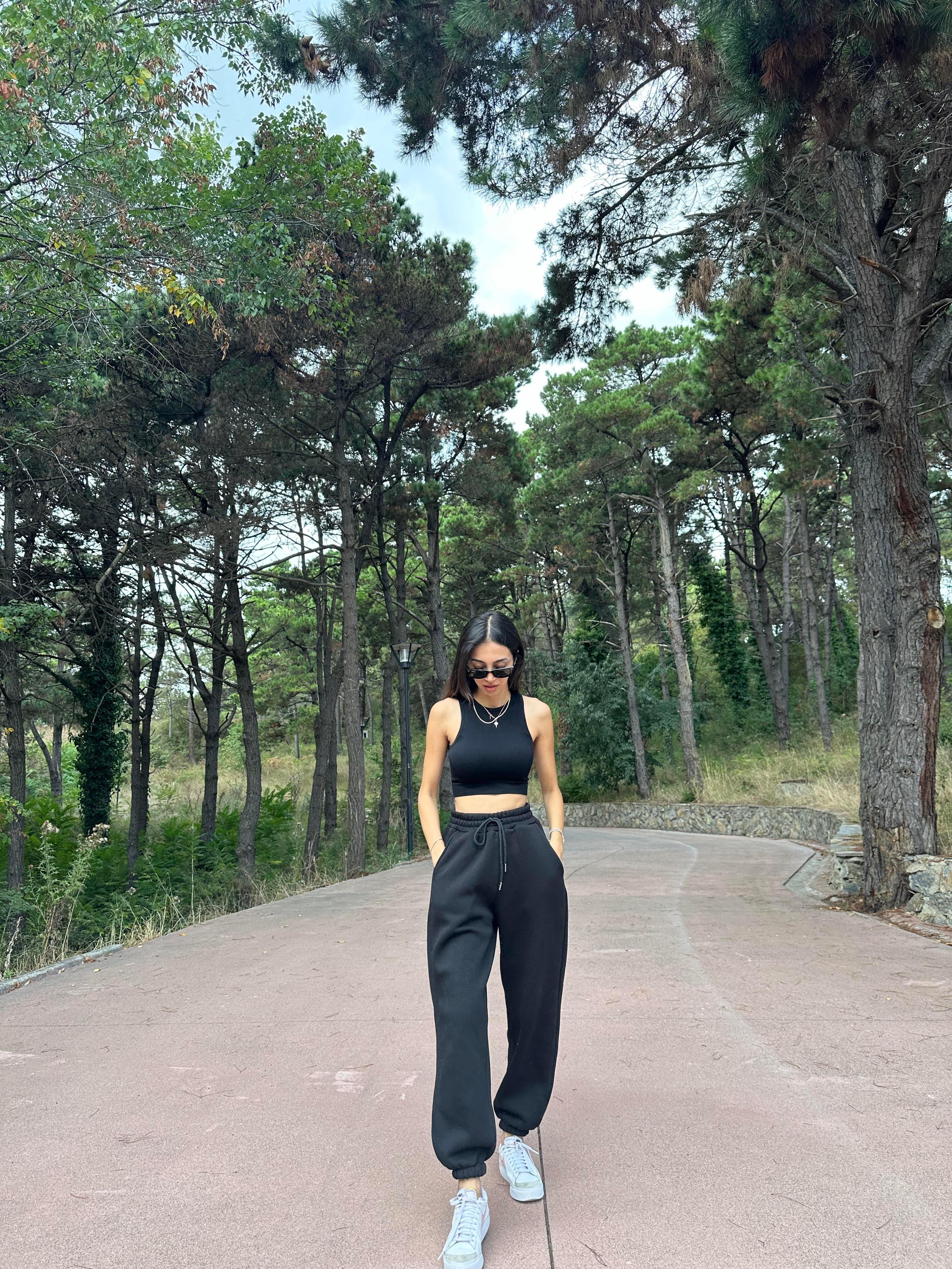 3 İPLİK SİYAH  PAMUKLU OVERSIZE EŞOFMAN 