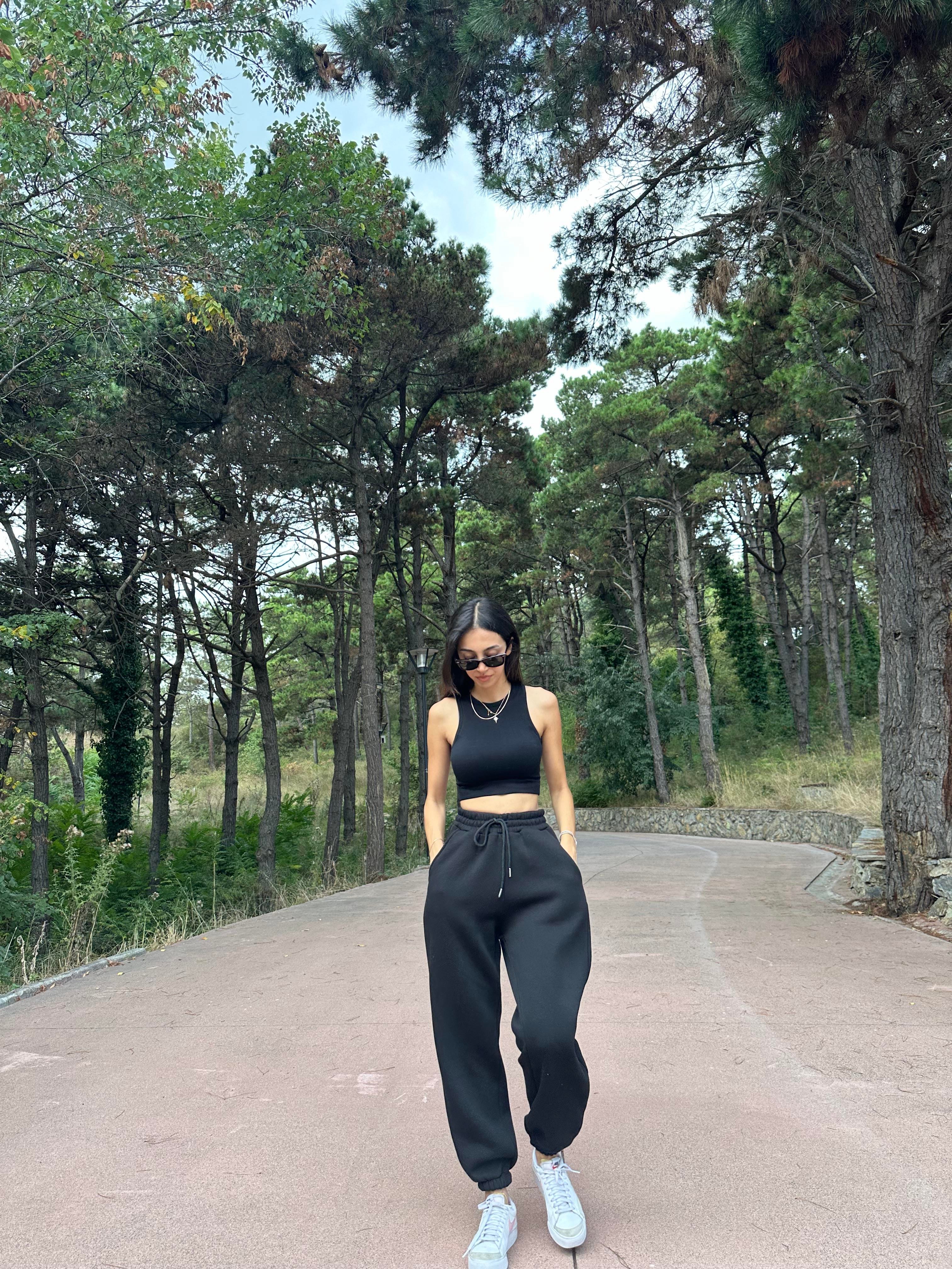 3 İPLİK SİYAH  PAMUKLU OVERSIZE EŞOFMAN 